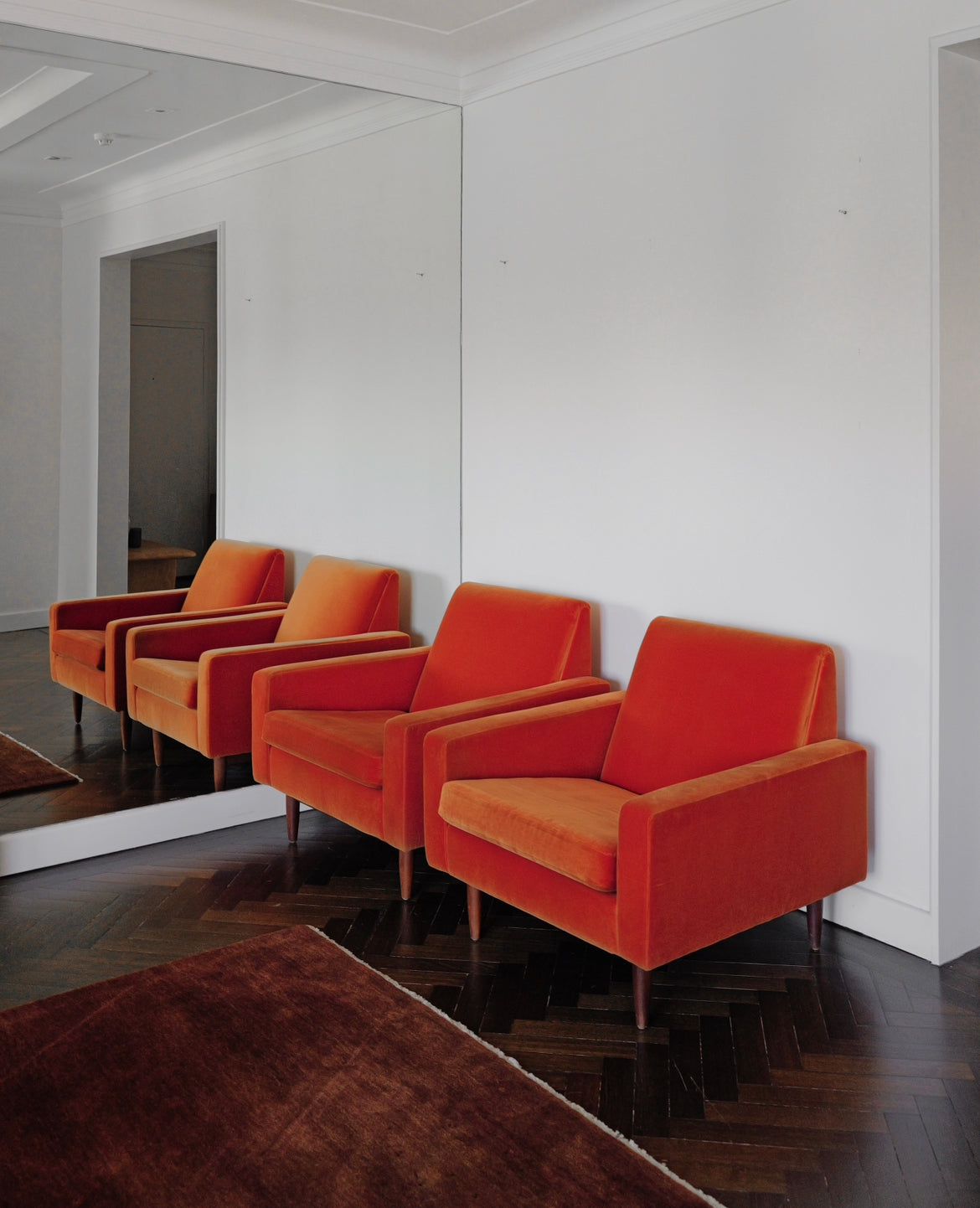 Pair Orange Velvet Parker Armchairs