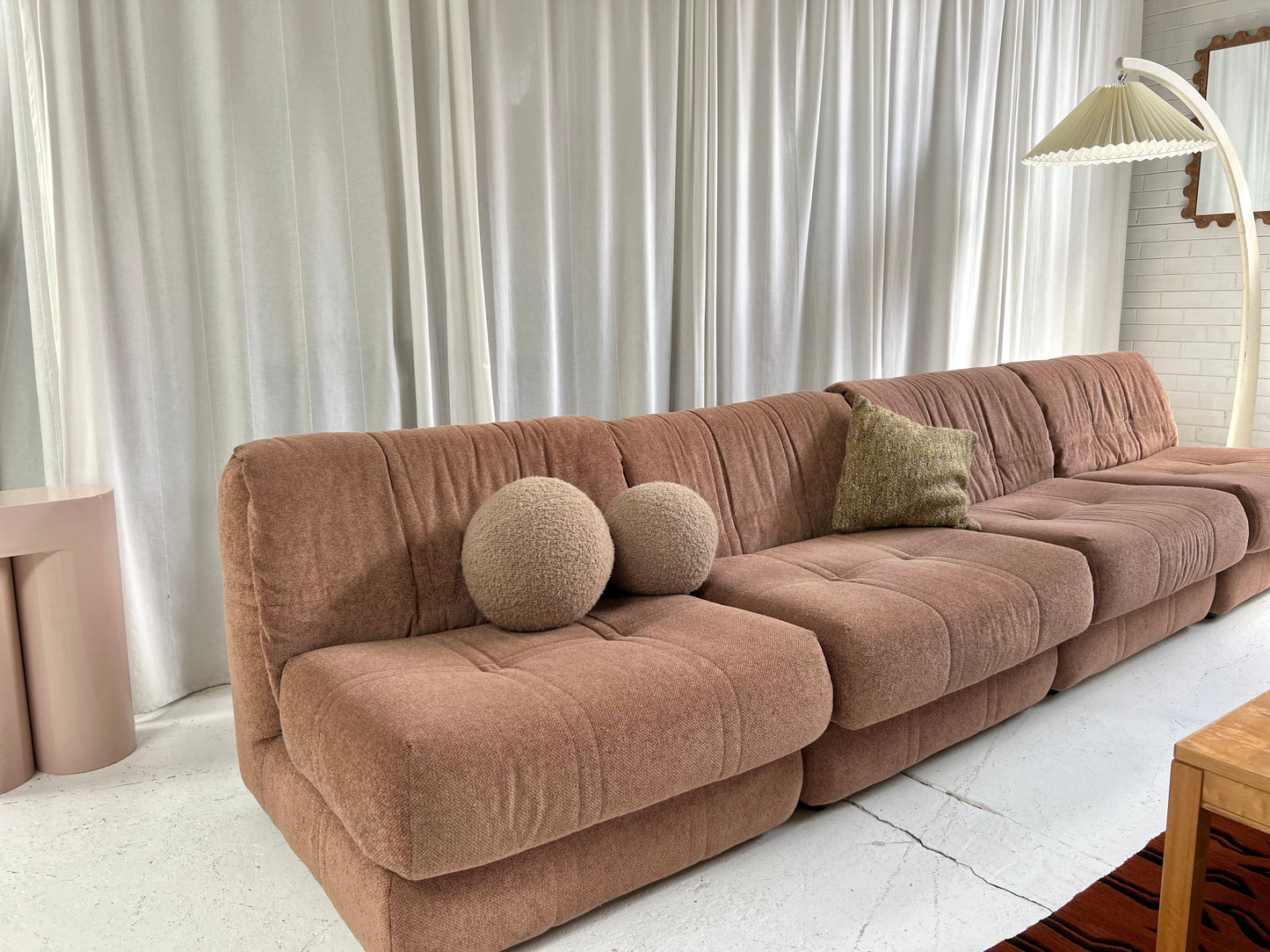Vintage Dusty Pink Chenille Modular Sofa