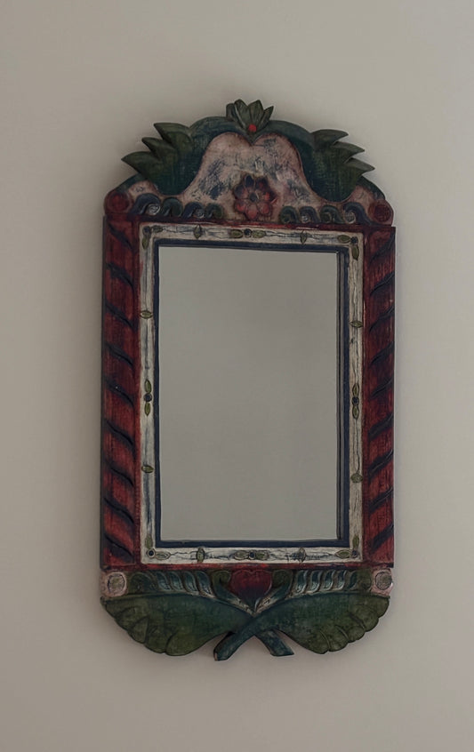 20th Century Folk Hand-Painted Wooden Mirror
