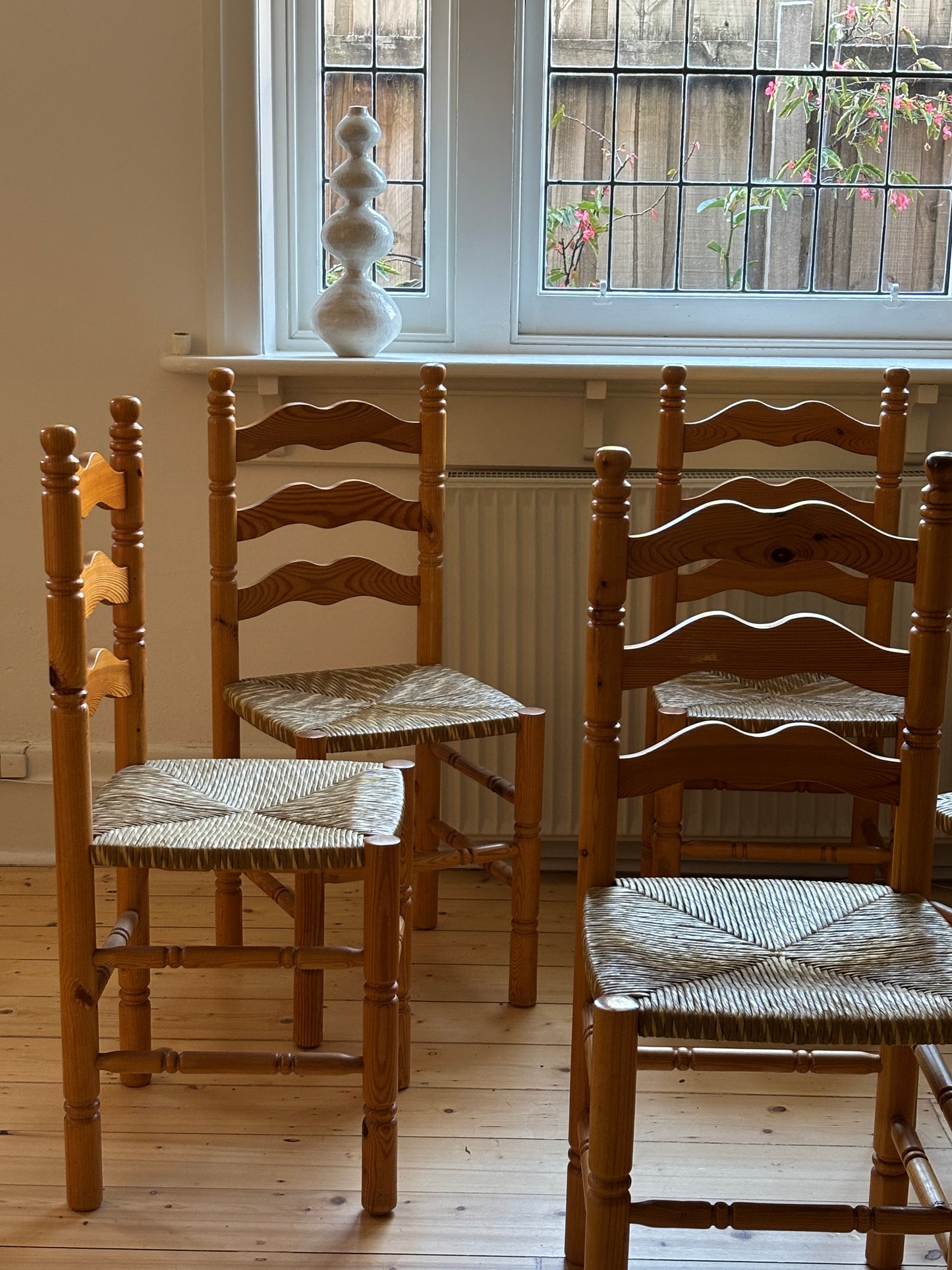 Set of Six Vintage Pine Dining Chairs