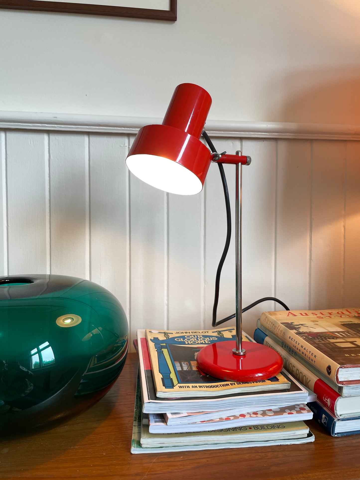 Mid Century red enamel desk lamp