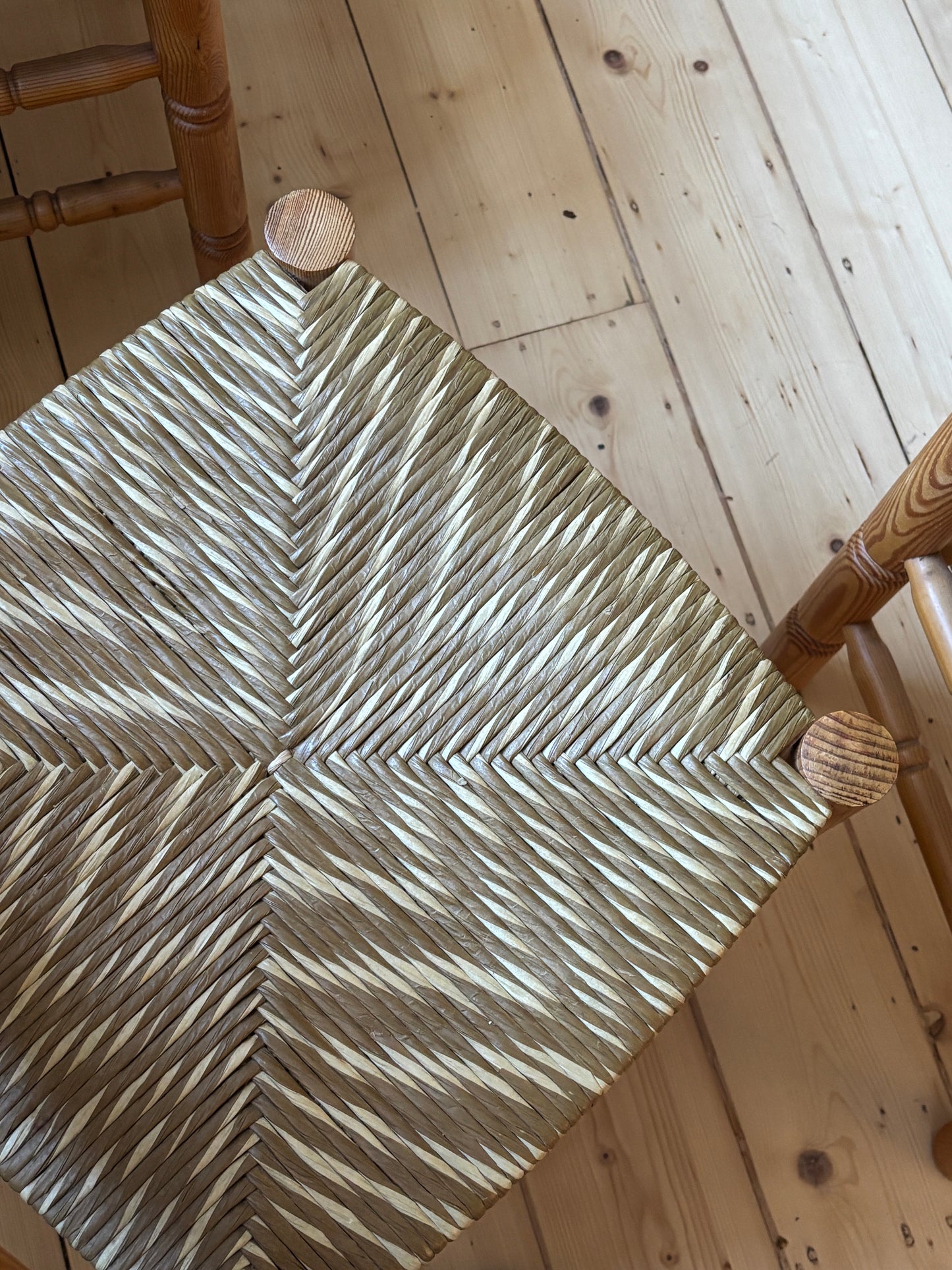 Set of Six Vintage Pine Dining Chairs