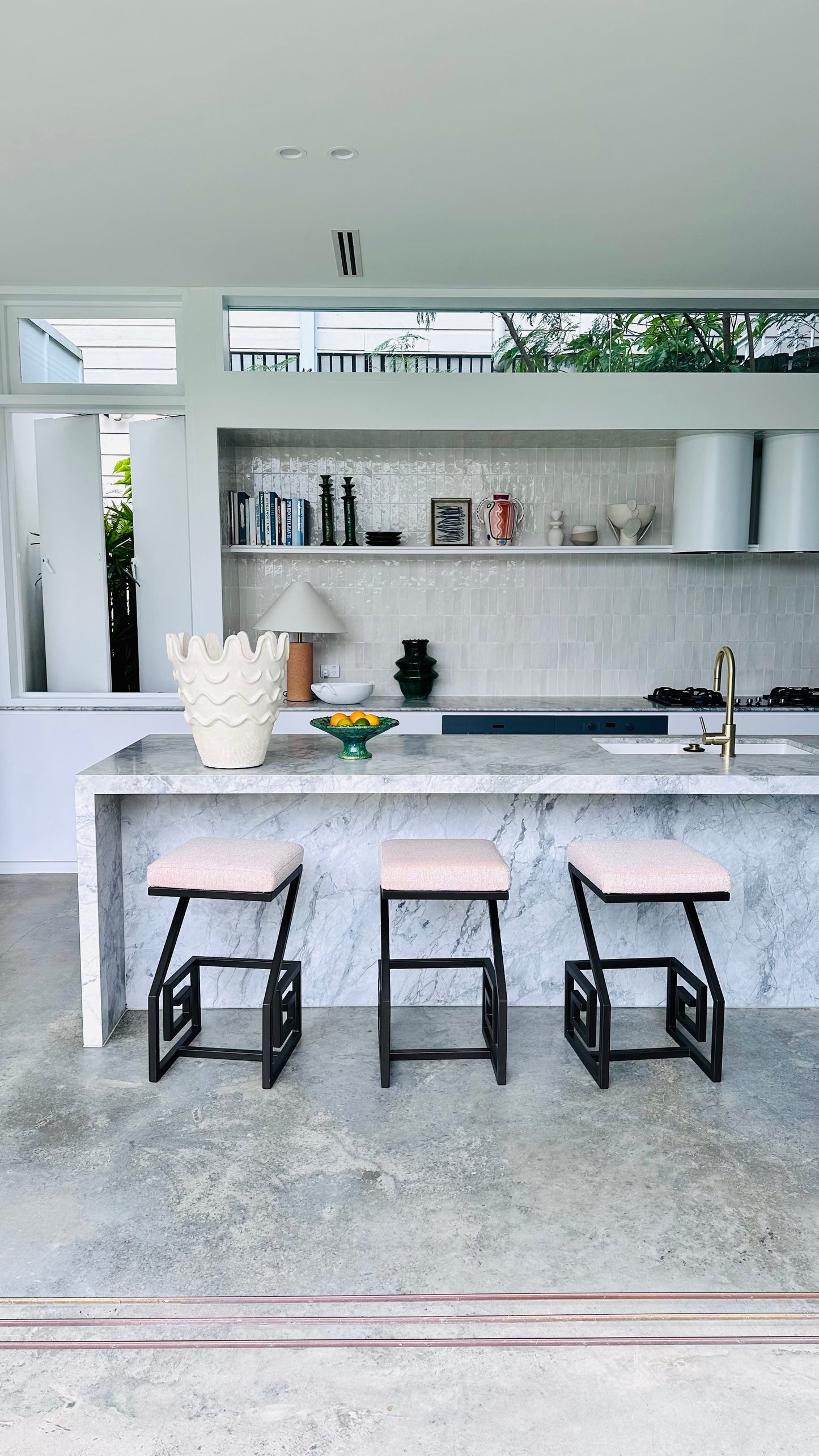 Set of Three Greek Key Bar Stools