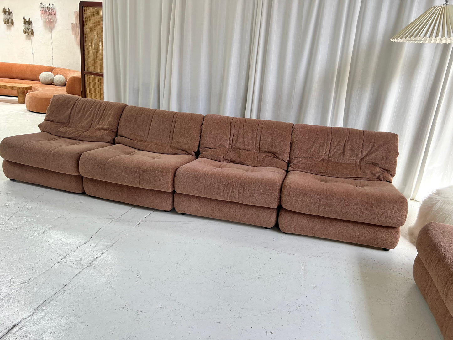 Vintage Dusty Pink Chenille Modular Sofa