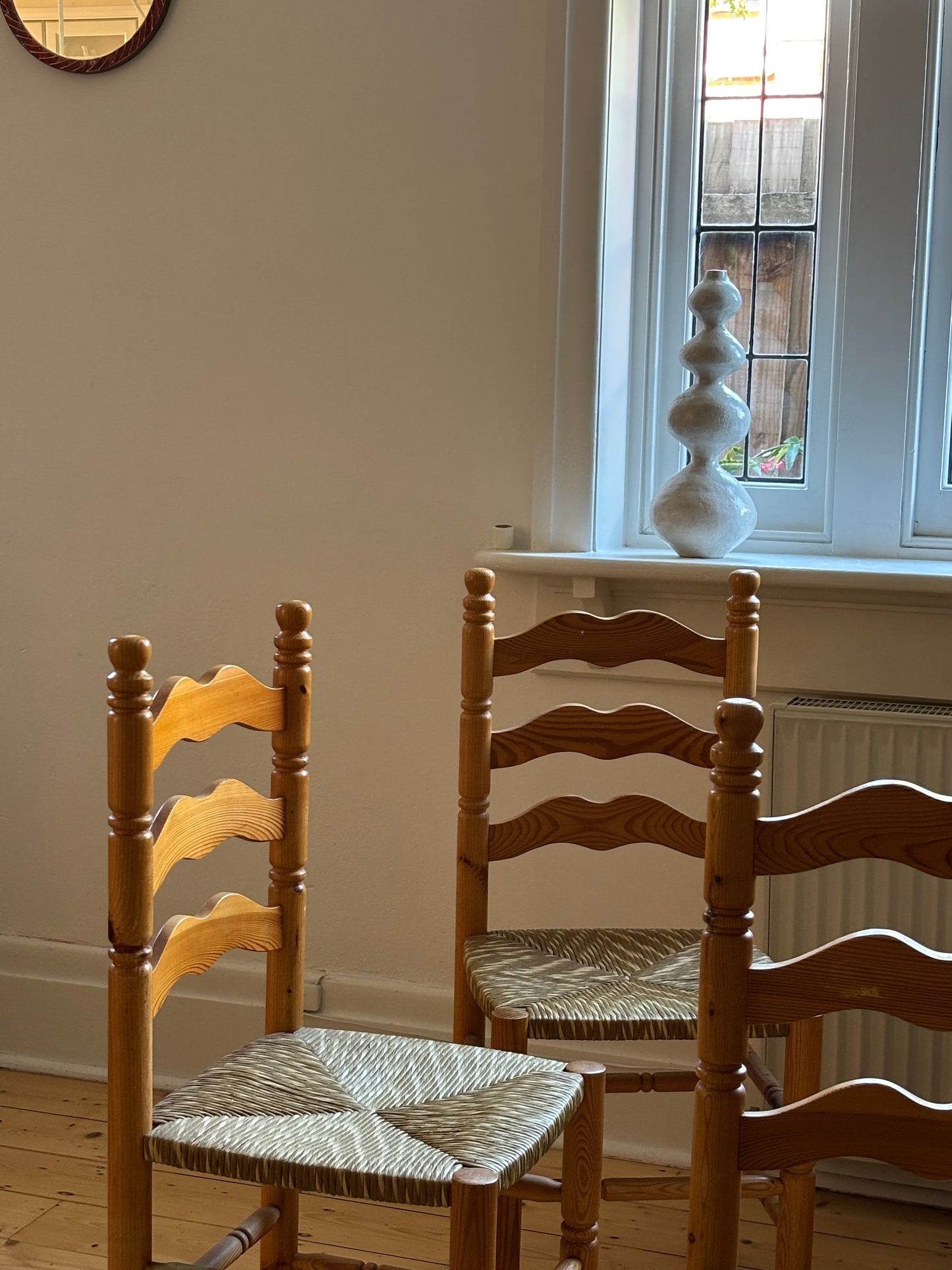 Set of Six Vintage Pine Dining Chairs