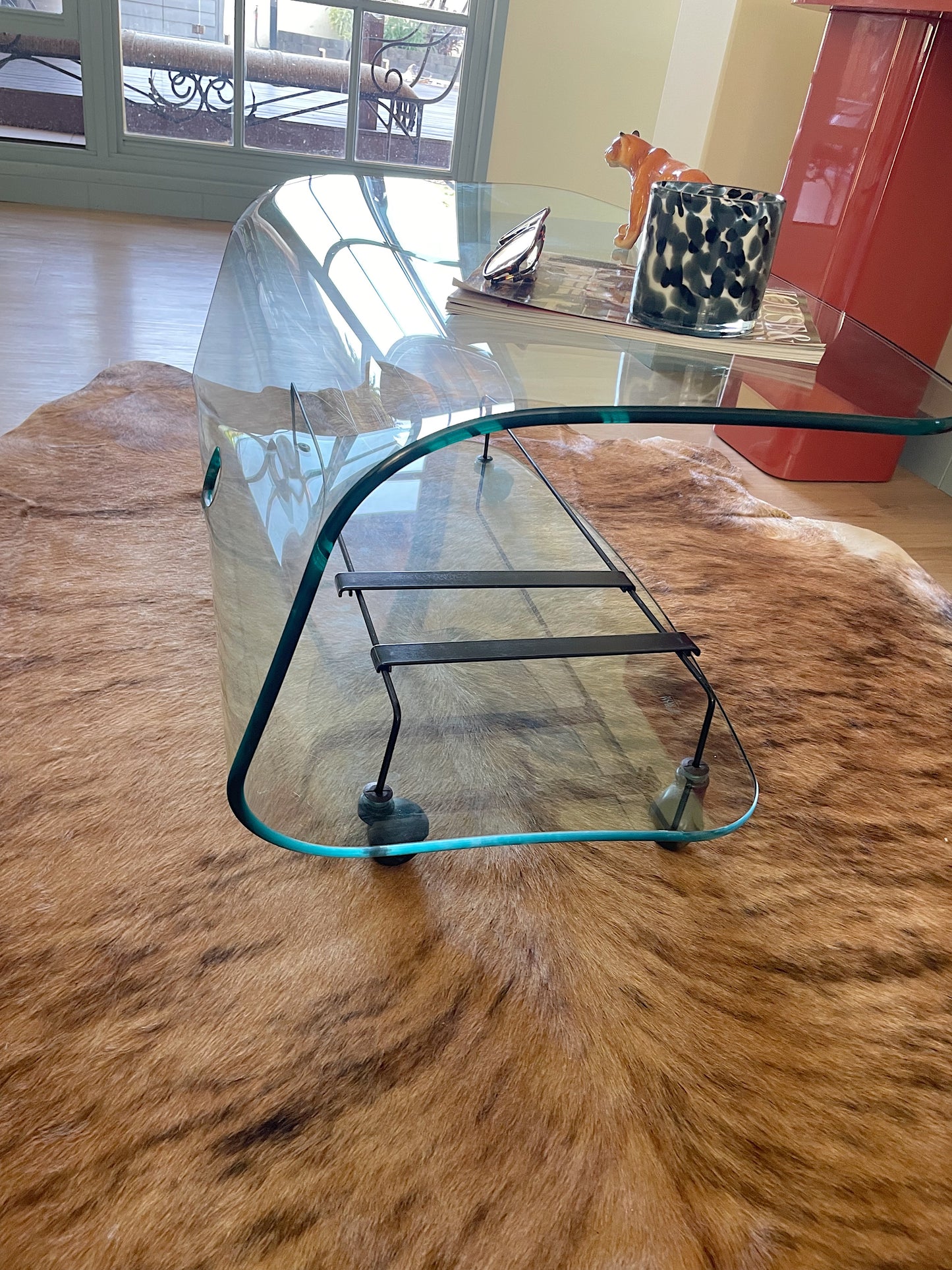Fiam Italia Curved Glass Coffee Table with Magazine Rack