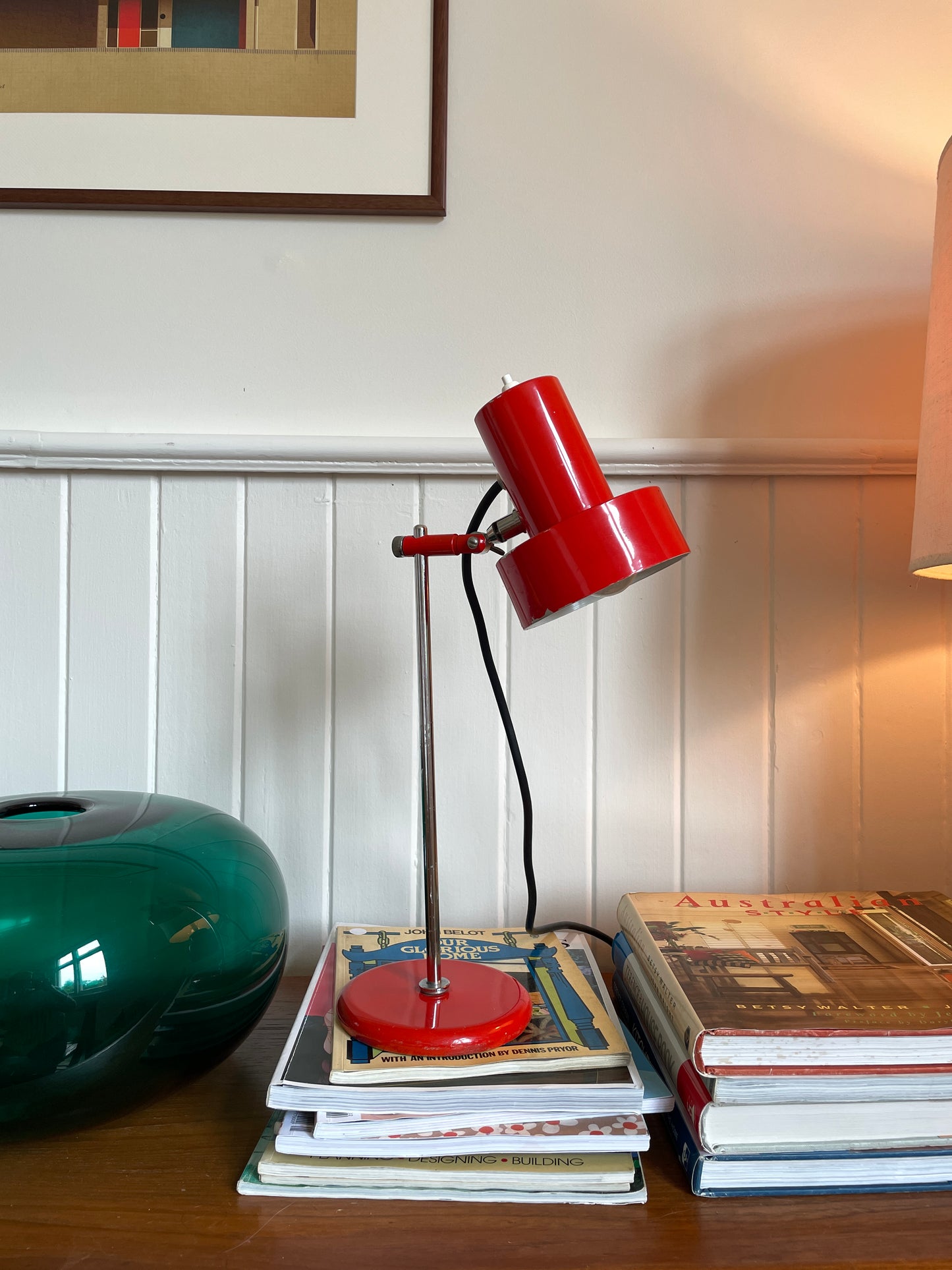 Mid Century red enamel desk lamp