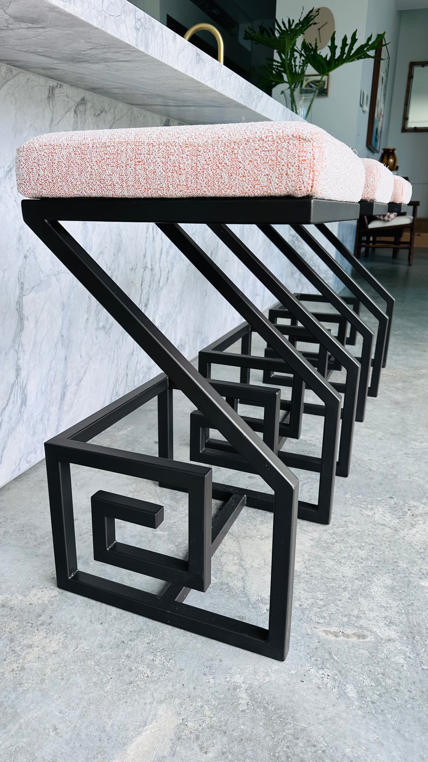 Set of Three Greek Key Bar Stools