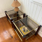 Pair of vintage timber and brass side tables