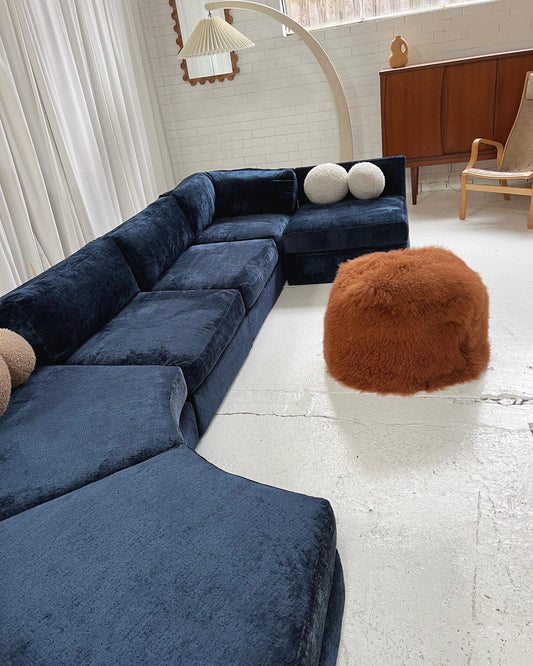 Bespoke Curved Navy Chenille Modular Sofa