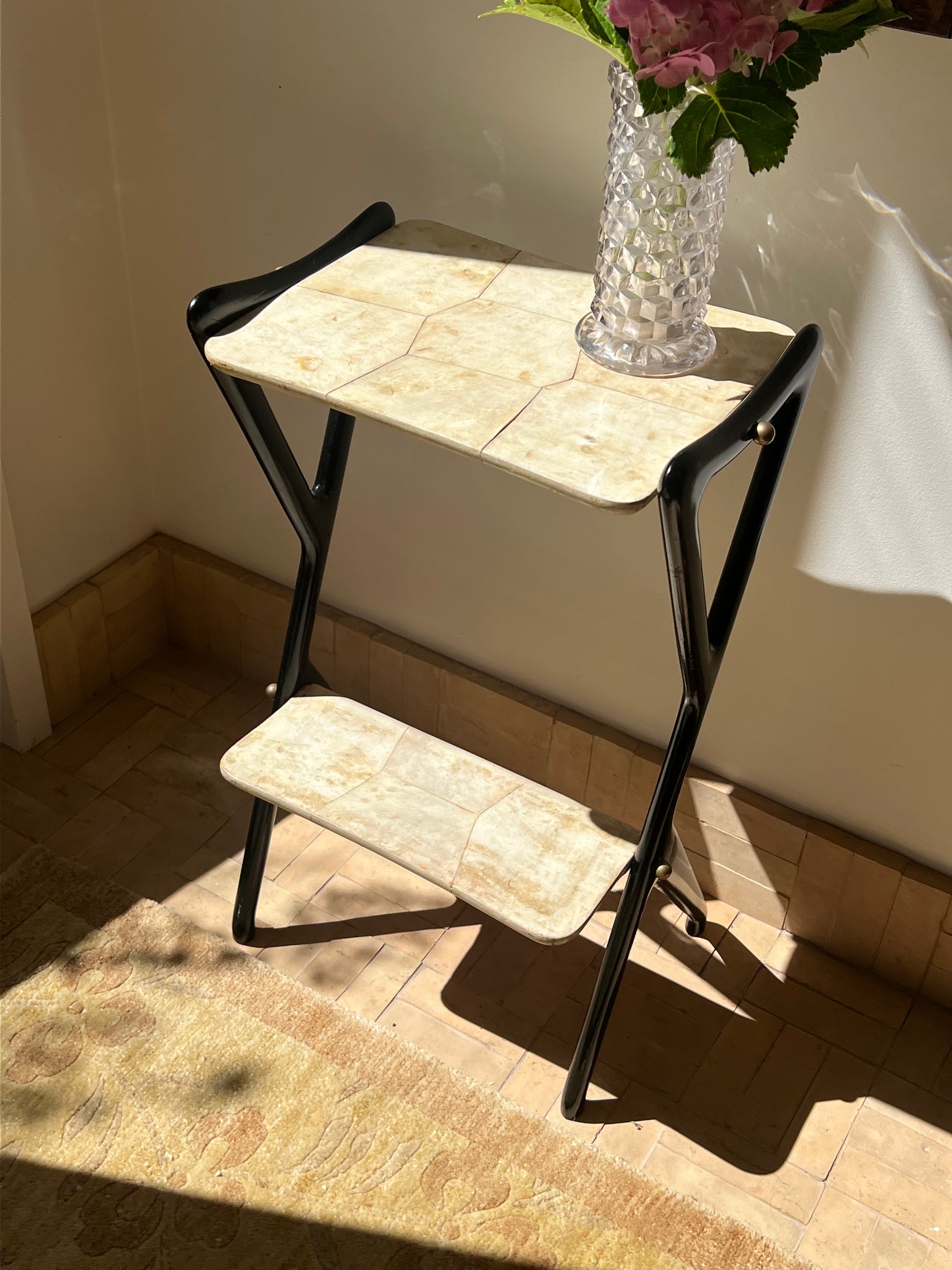 Ico Parisi Parchment Side Table with Goat Skin Shelves