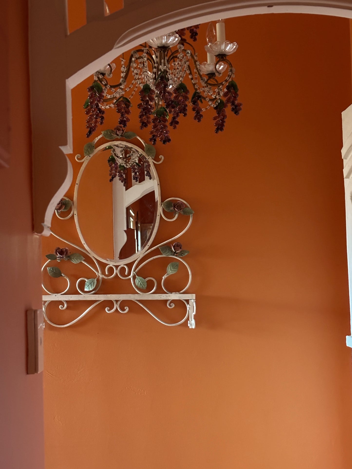 Vintage Tole Hand Painted Mirror with Shelf