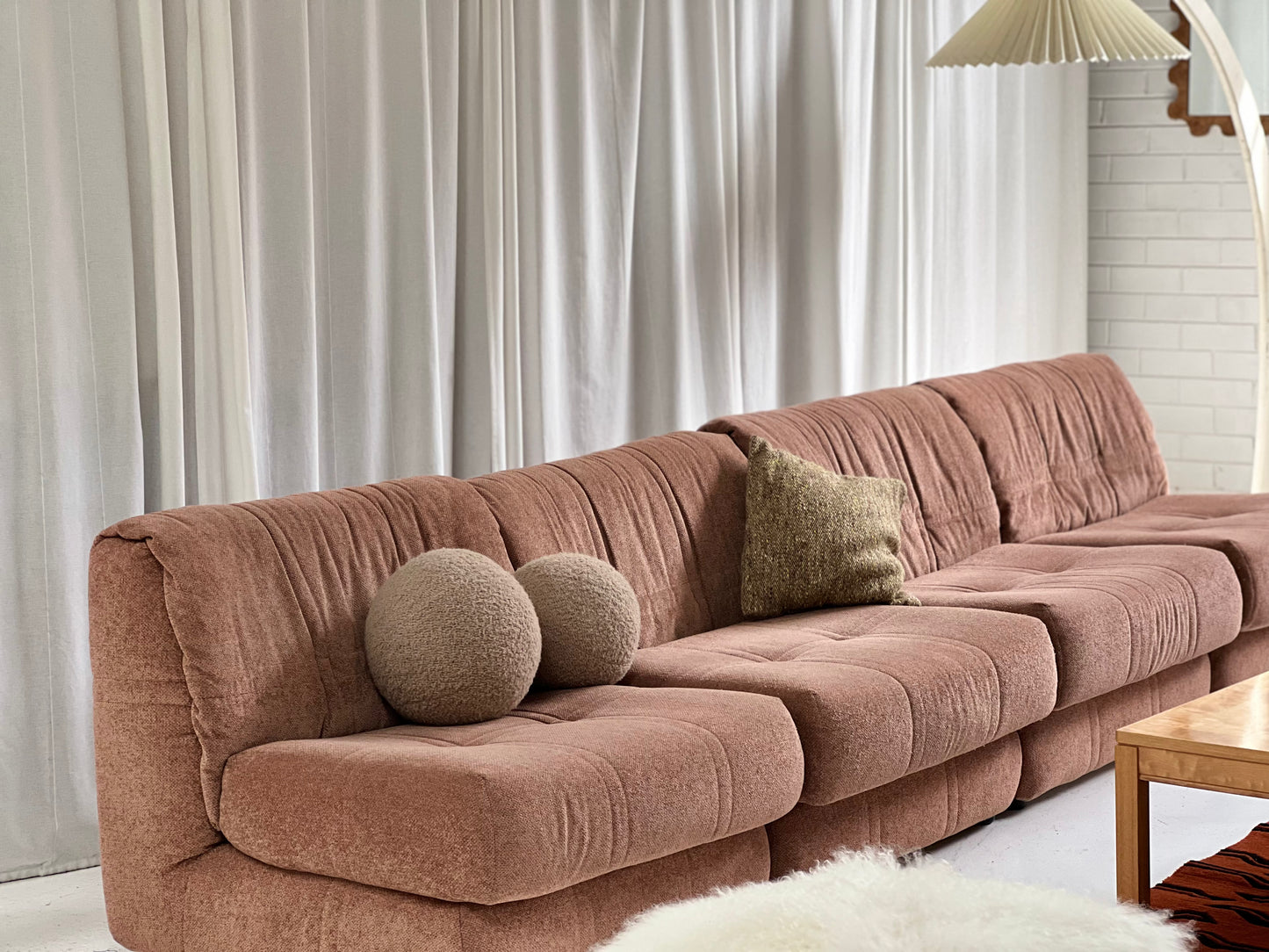 Vintage Dusty Pink Chenille Modular Sofa