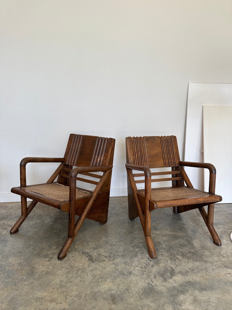 Vintage Burmese Teak and Rattan Easy Chair - Two Available
