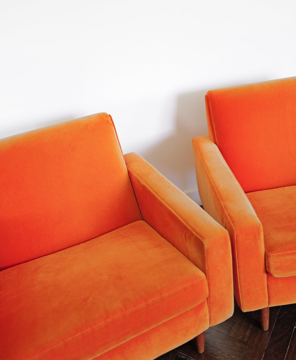 Pair Orange Velvet Parker Armchairs