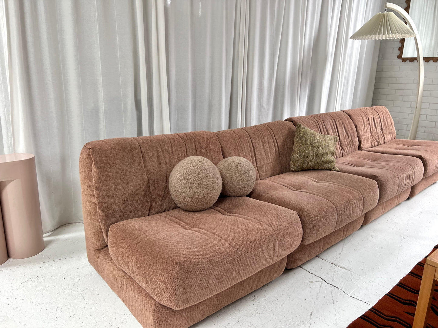 Vintage Dusty Pink Chenille Modular Sofa