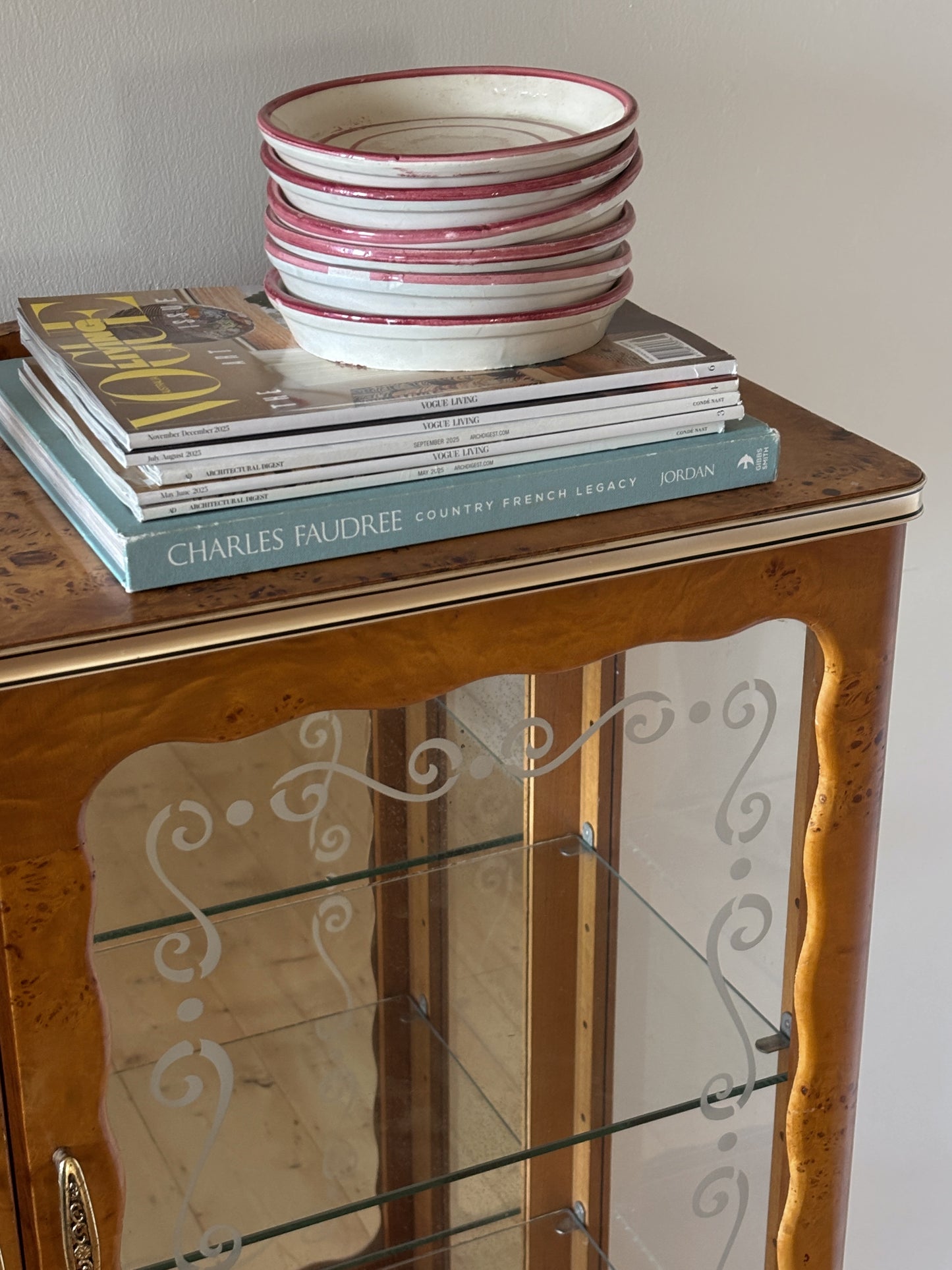 Vintage 1950s Burl & Glass Cabinet