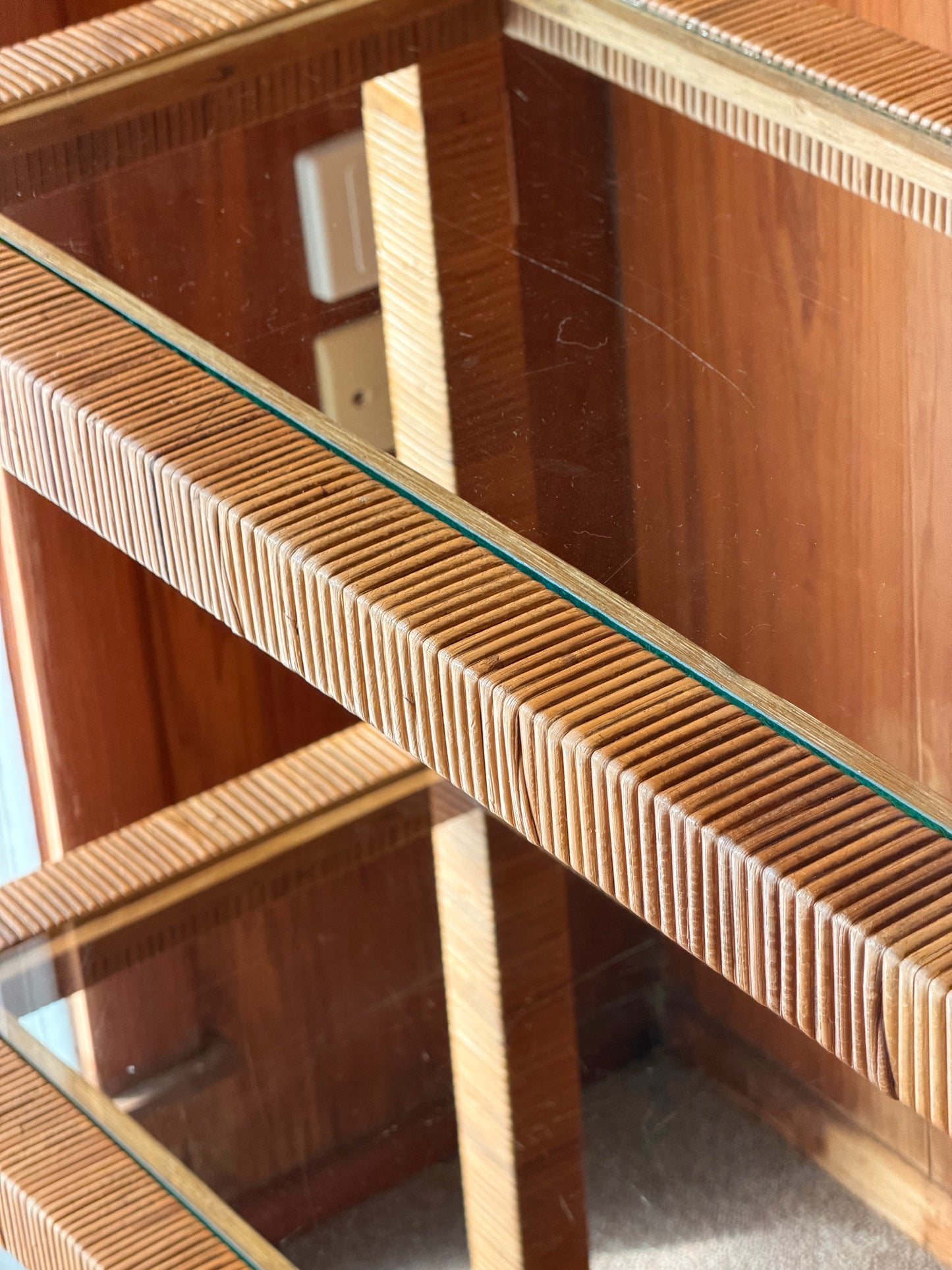 Vintage Glass and Wicker Console Table