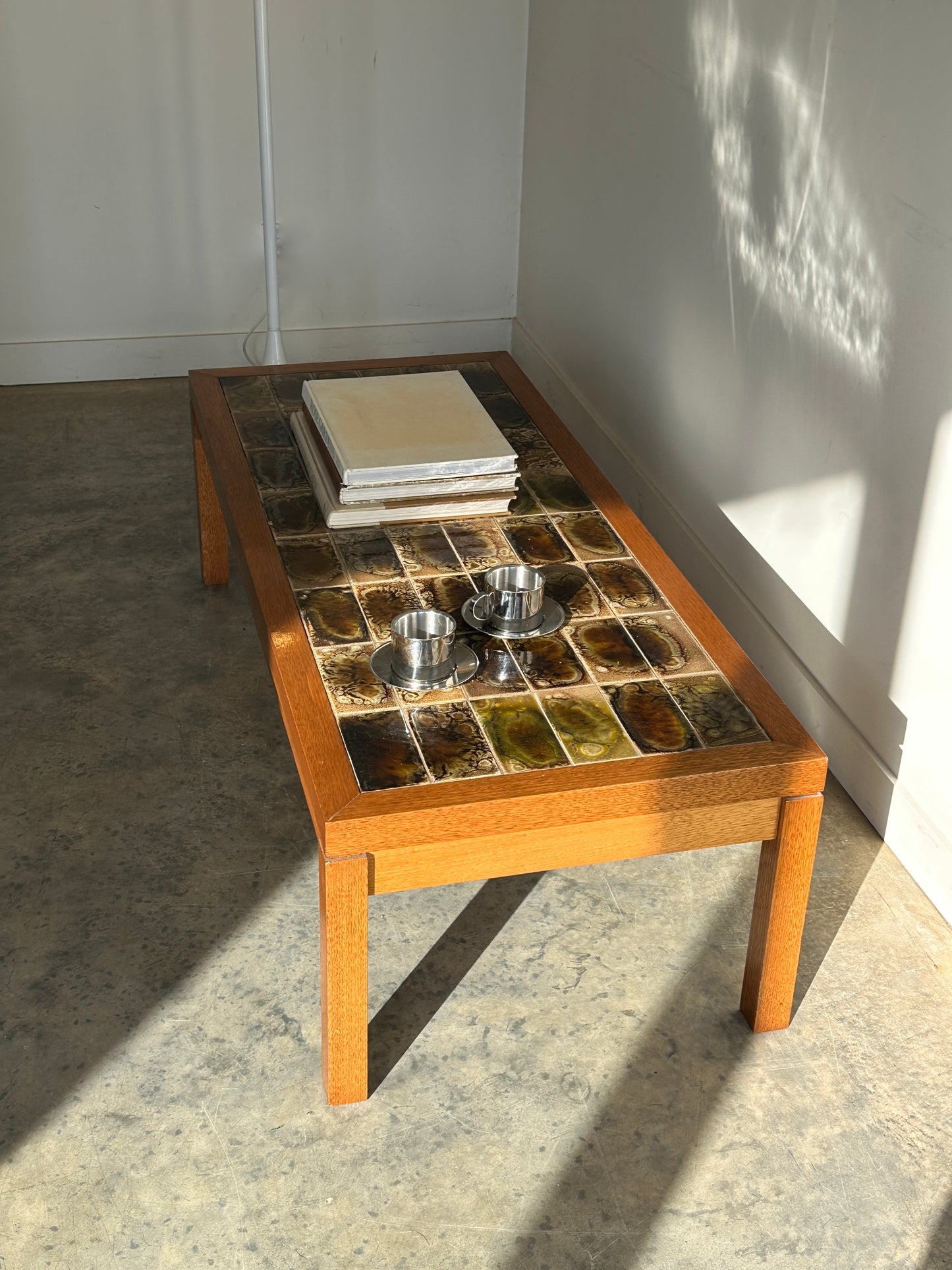 Vintage Mid-Century Green Tile & Timber Coffee Table