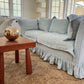 Blue Linen Ruffle Sofa