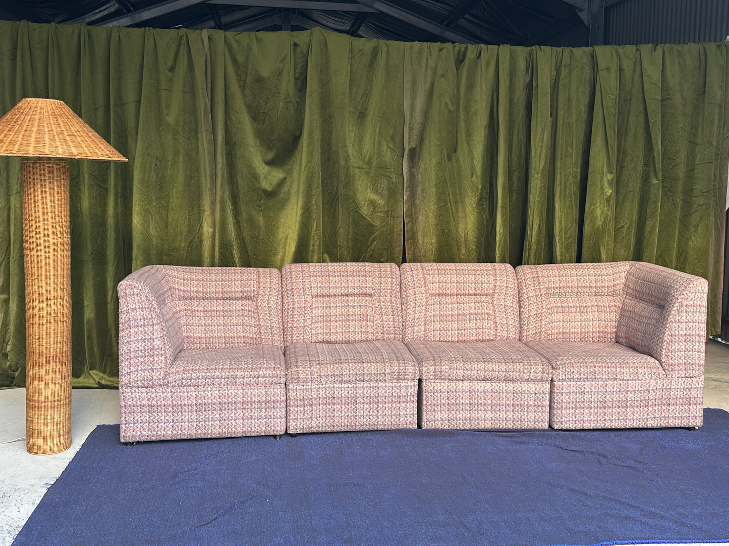 Vintage Pink Tweed Midcentury Modular Sofa, 60’s