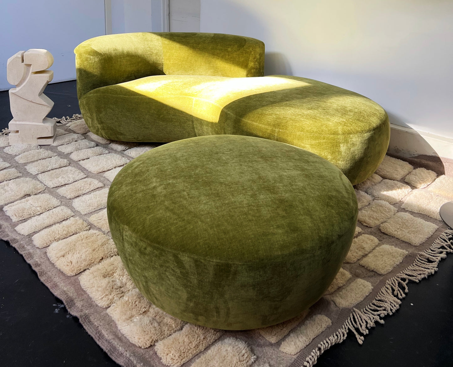 Green Velvet Sofa with Ottoman
