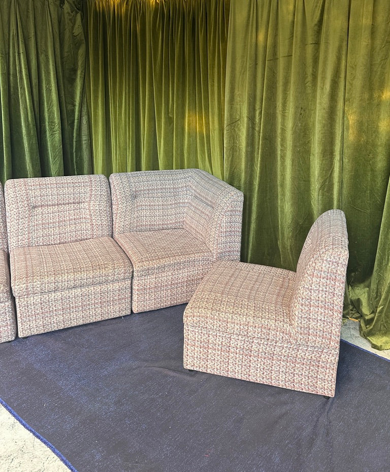 Vintage Pink Tweed Midcentury Modular Sofa, 60’s