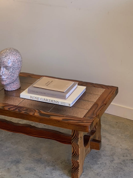 Vintage Retro Tile & Cedar Coffee Table - Spanish Revival