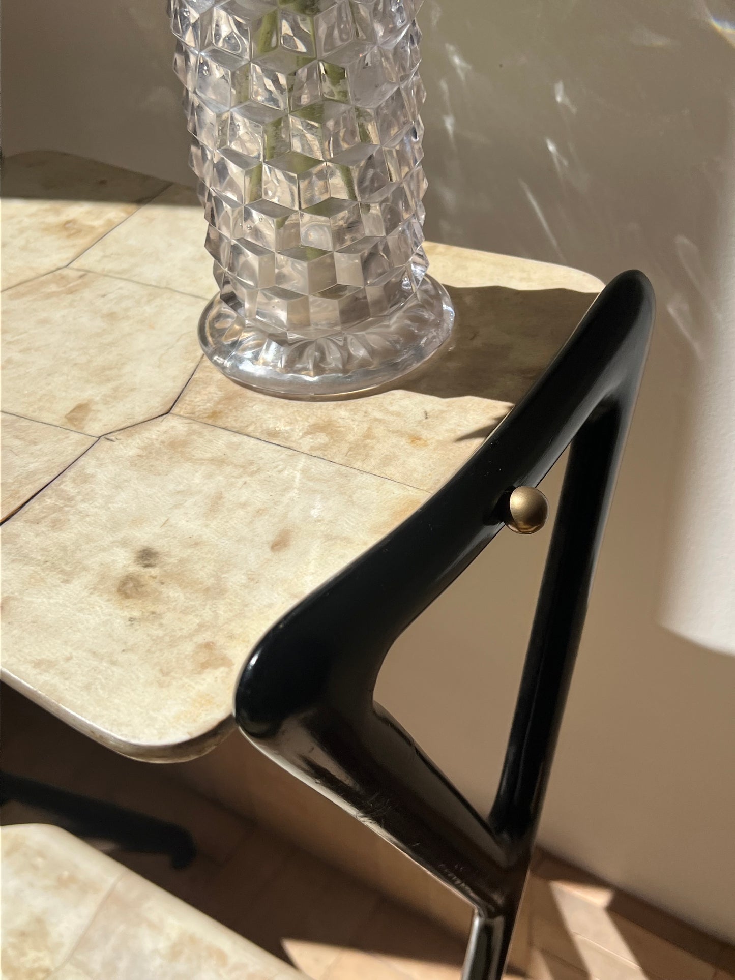 Ico Parisi Parchment Side Table with Goat Skin Shelves