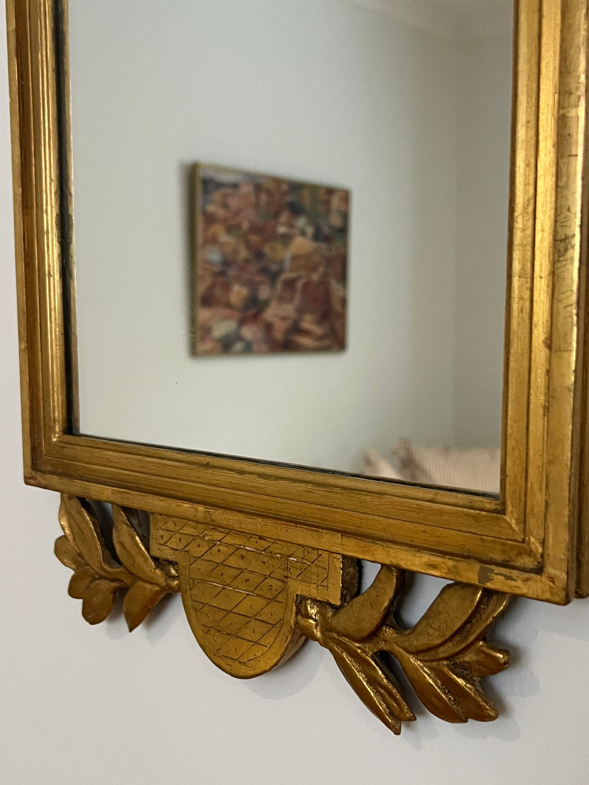 Antique Swedish Mirror With Leaf and Crest