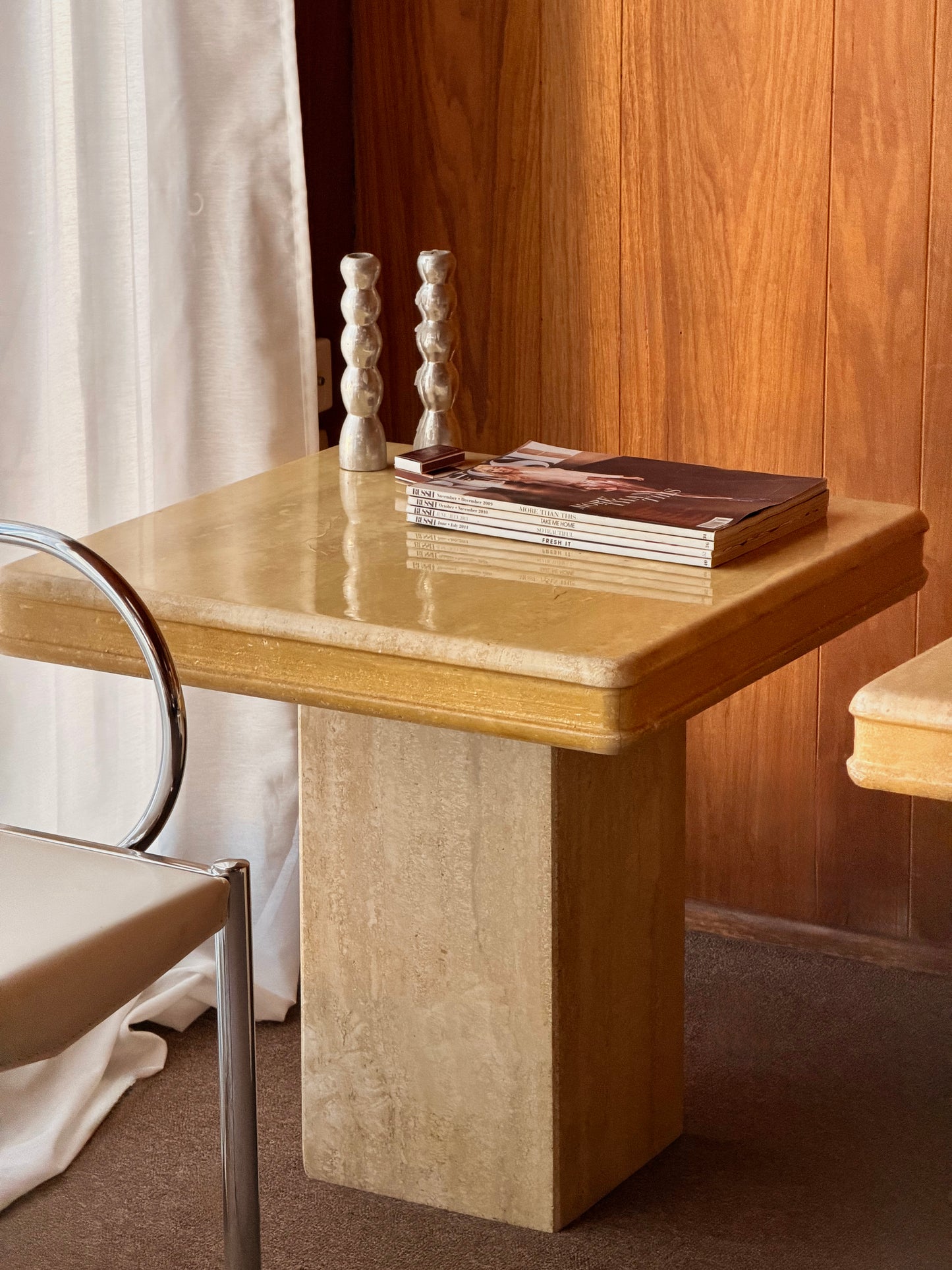 Pair of Vintage Italian Travertine Tables