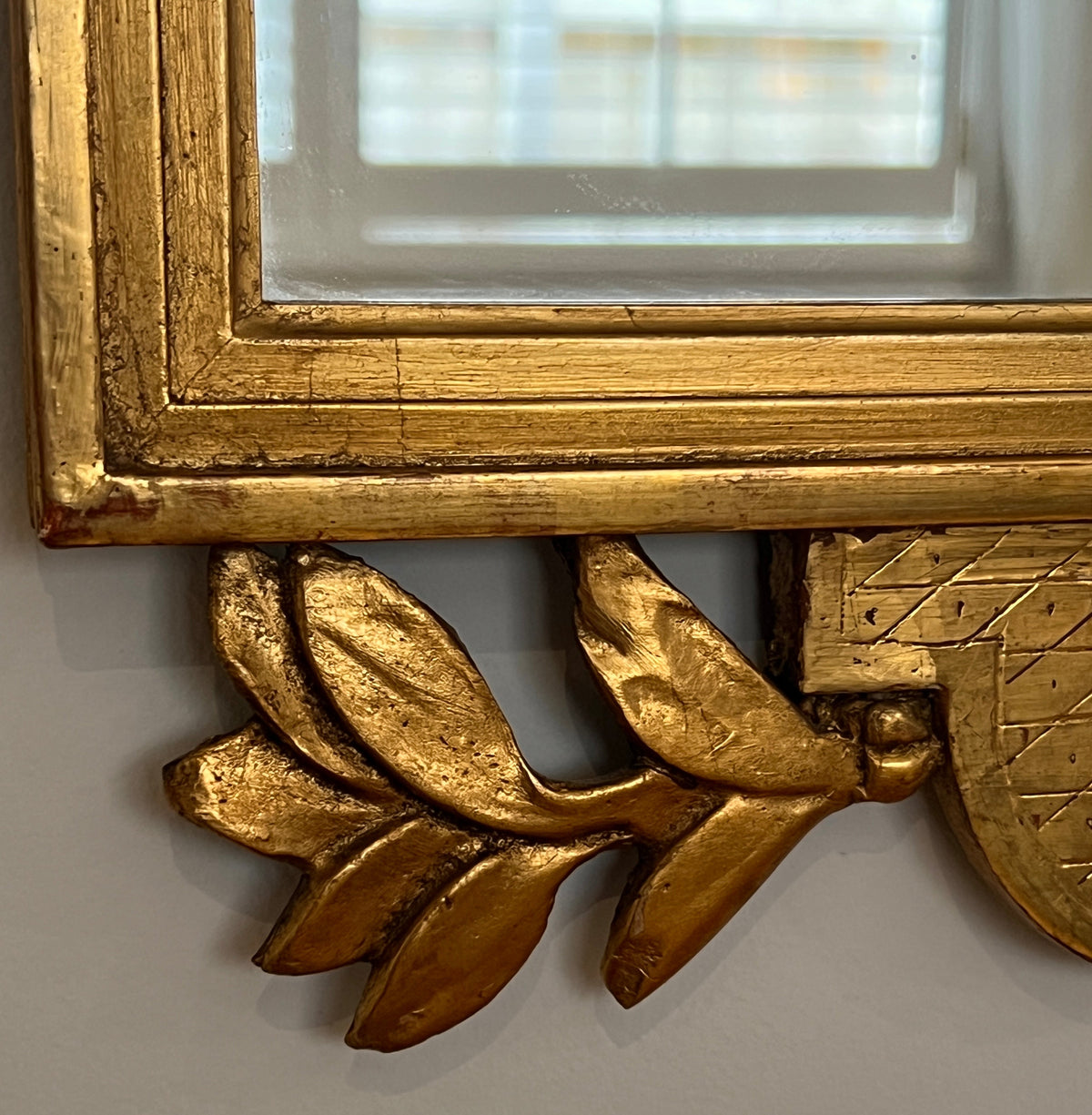 Antique Swedish Mirror With Leaf and Crest