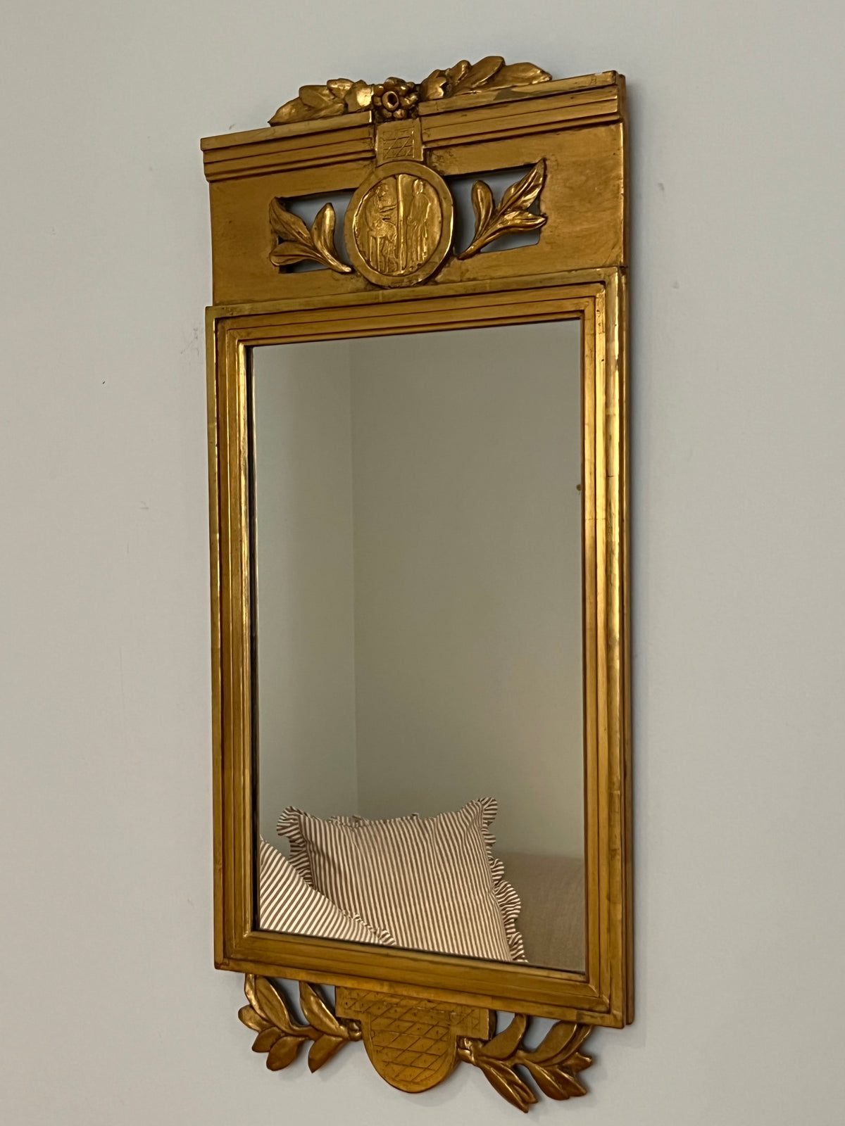 Antique Swedish Mirror With Leaf and Crest