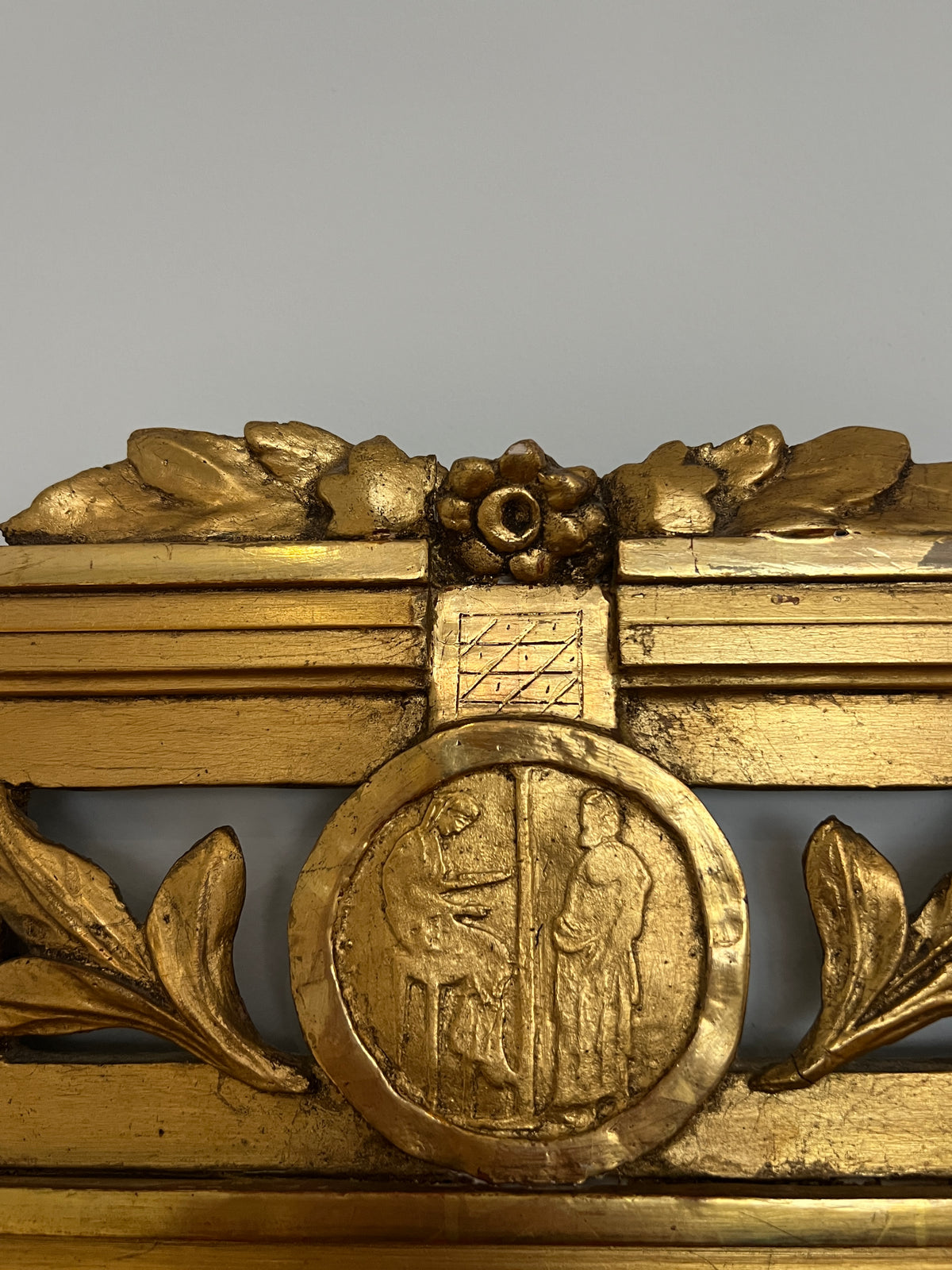 Antique Swedish Mirror With Leaf and Crest