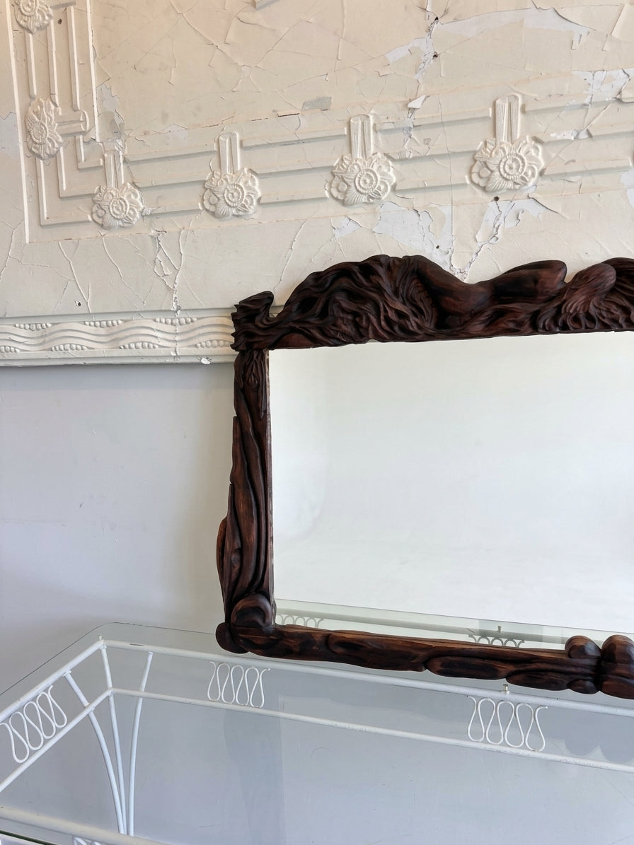 Art Nouveau Style Hand-Carved Timber Mirror