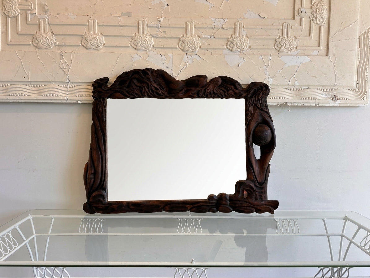 Art Nouveau Style Hand-Carved Timber Mirror