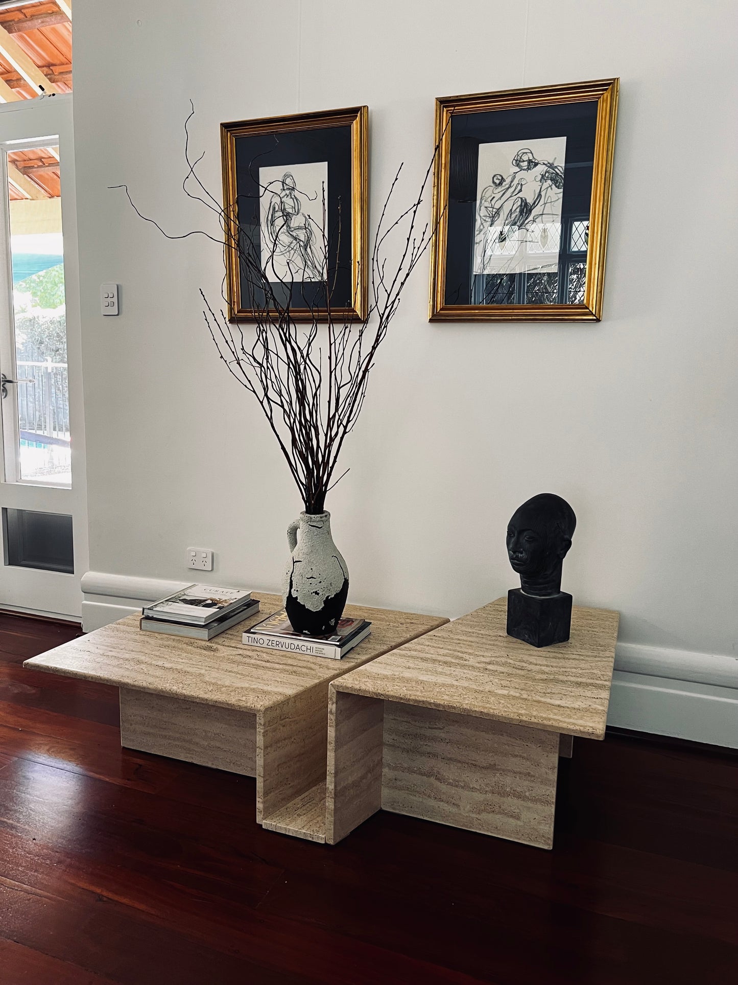 Split Level Travertine Coffee Table