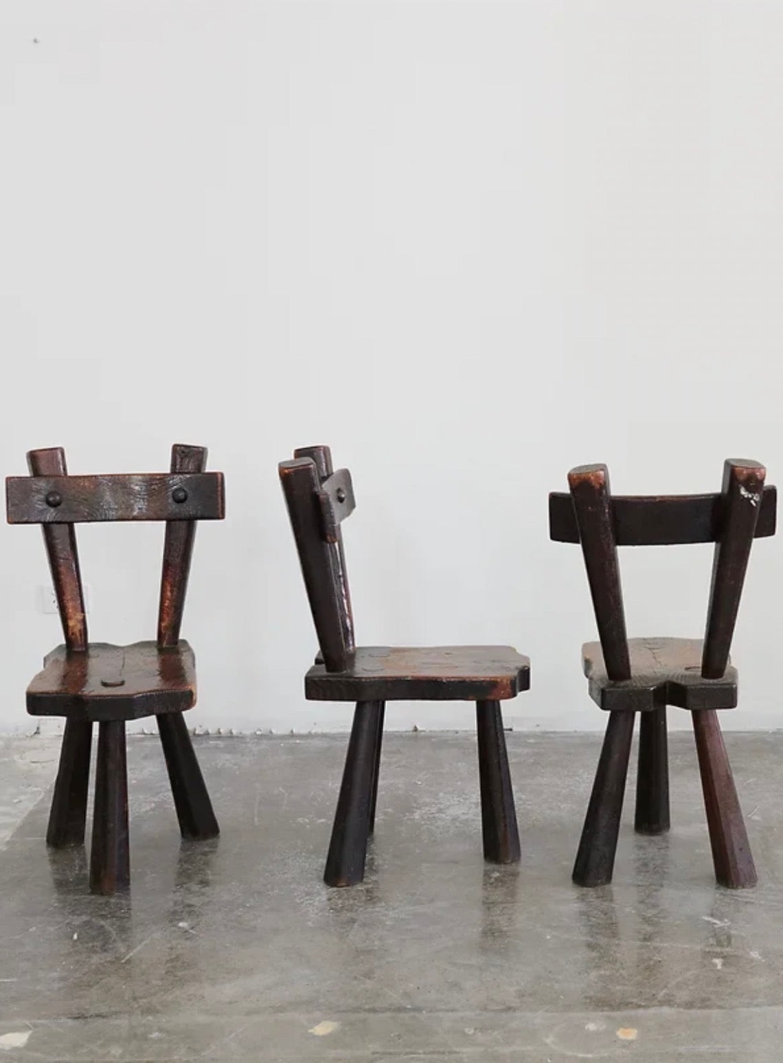 3 French Brutalist Ebonized chairs