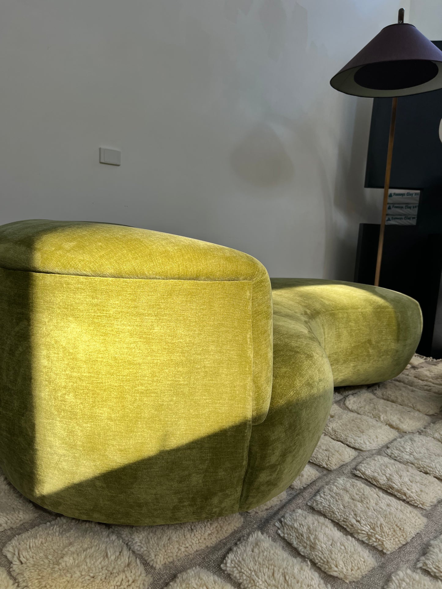 Green Velvet Sofa with Ottoman