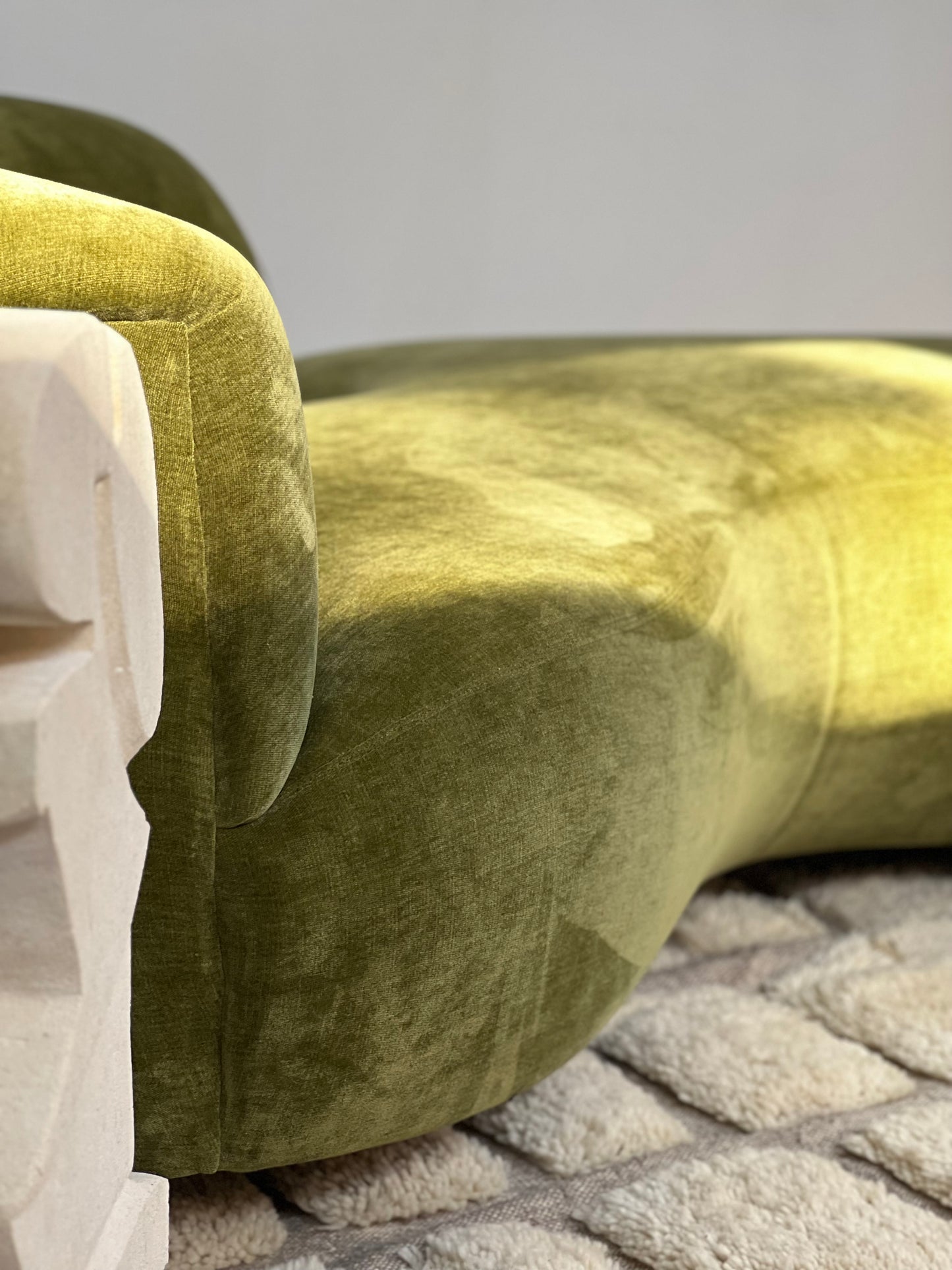 Green Velvet Sofa with Ottoman