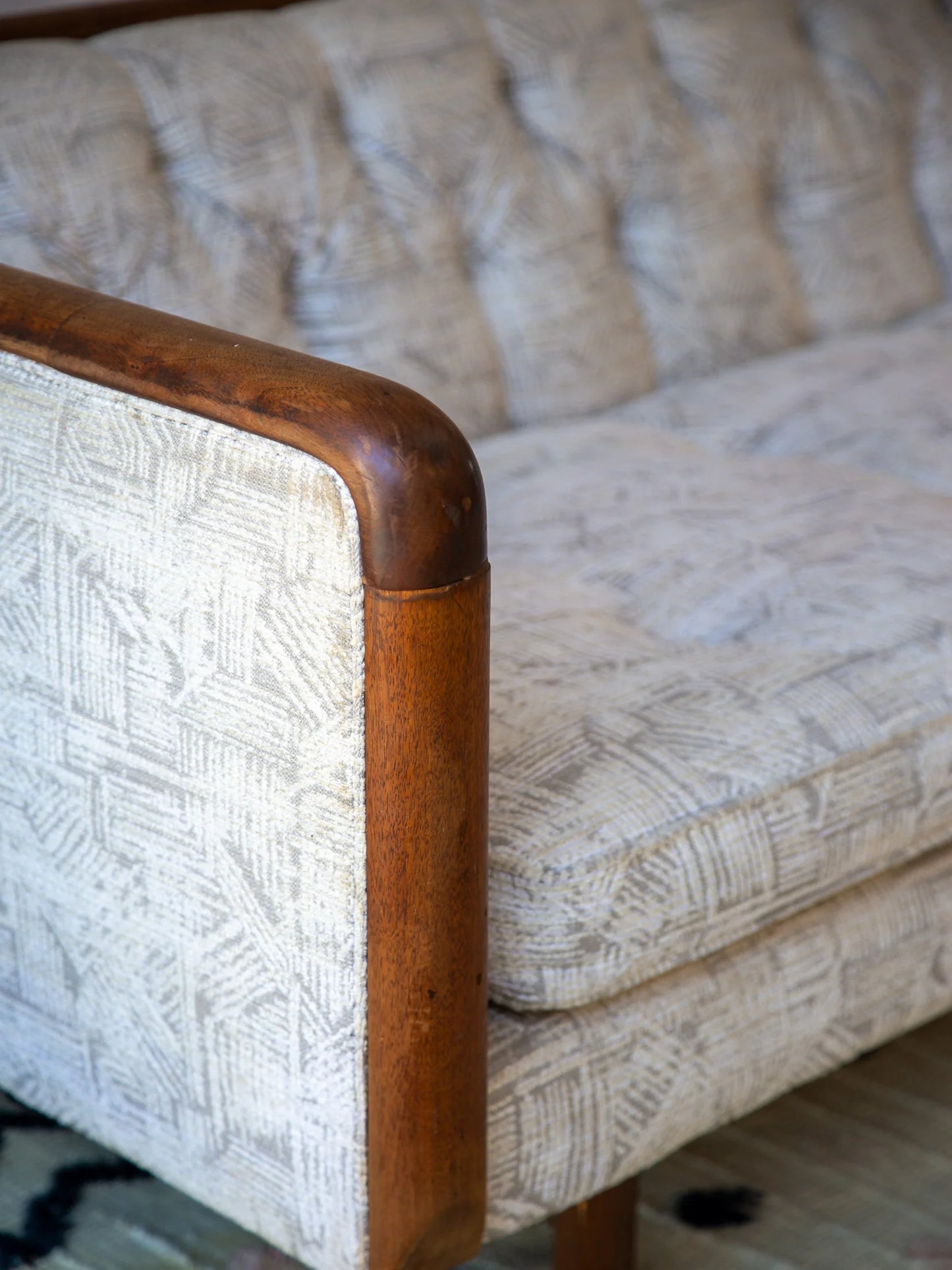 Mid-century American walnut framed sofa, Lenoir House 1960s