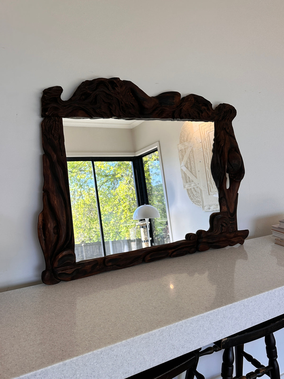Art Nouveau Style Hand-Carved Timber Mirror