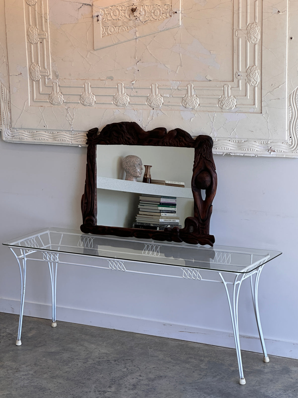 Art Nouveau Style Hand-Carved Timber Mirror