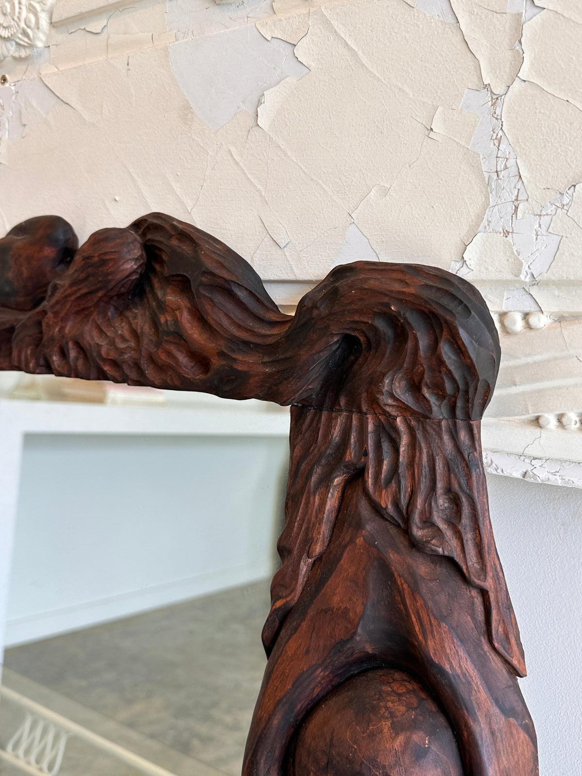 Art Nouveau Style Hand-Carved Timber Mirror