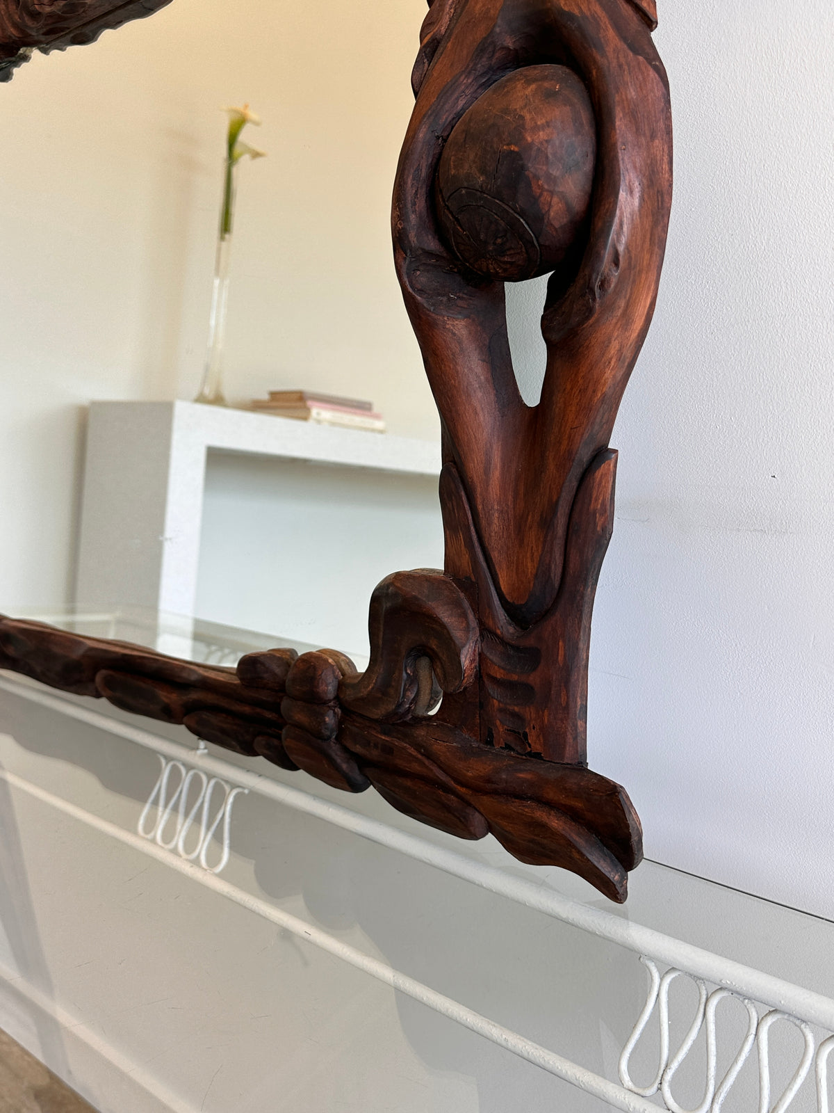 Art Nouveau Style Hand-Carved Timber Mirror