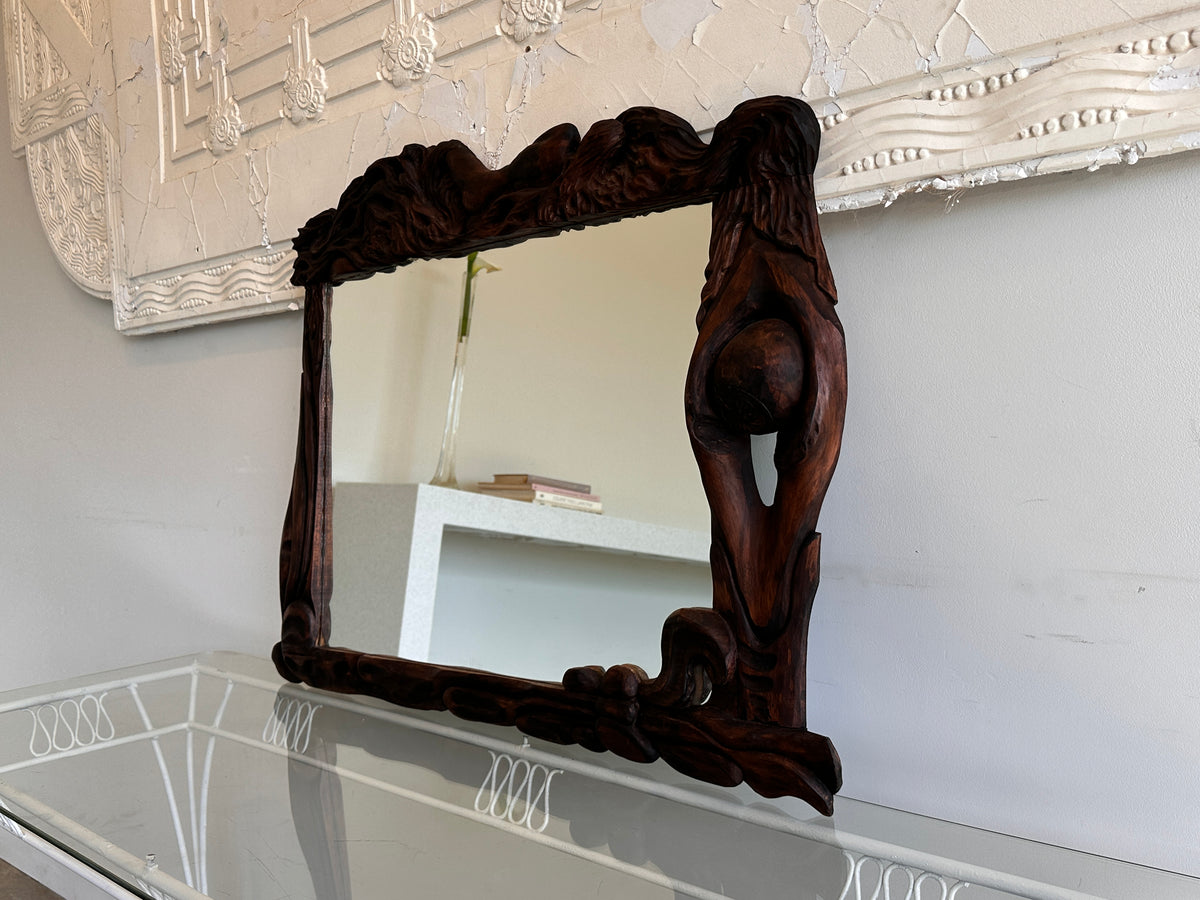 Art Nouveau Style Hand-Carved Timber Mirror