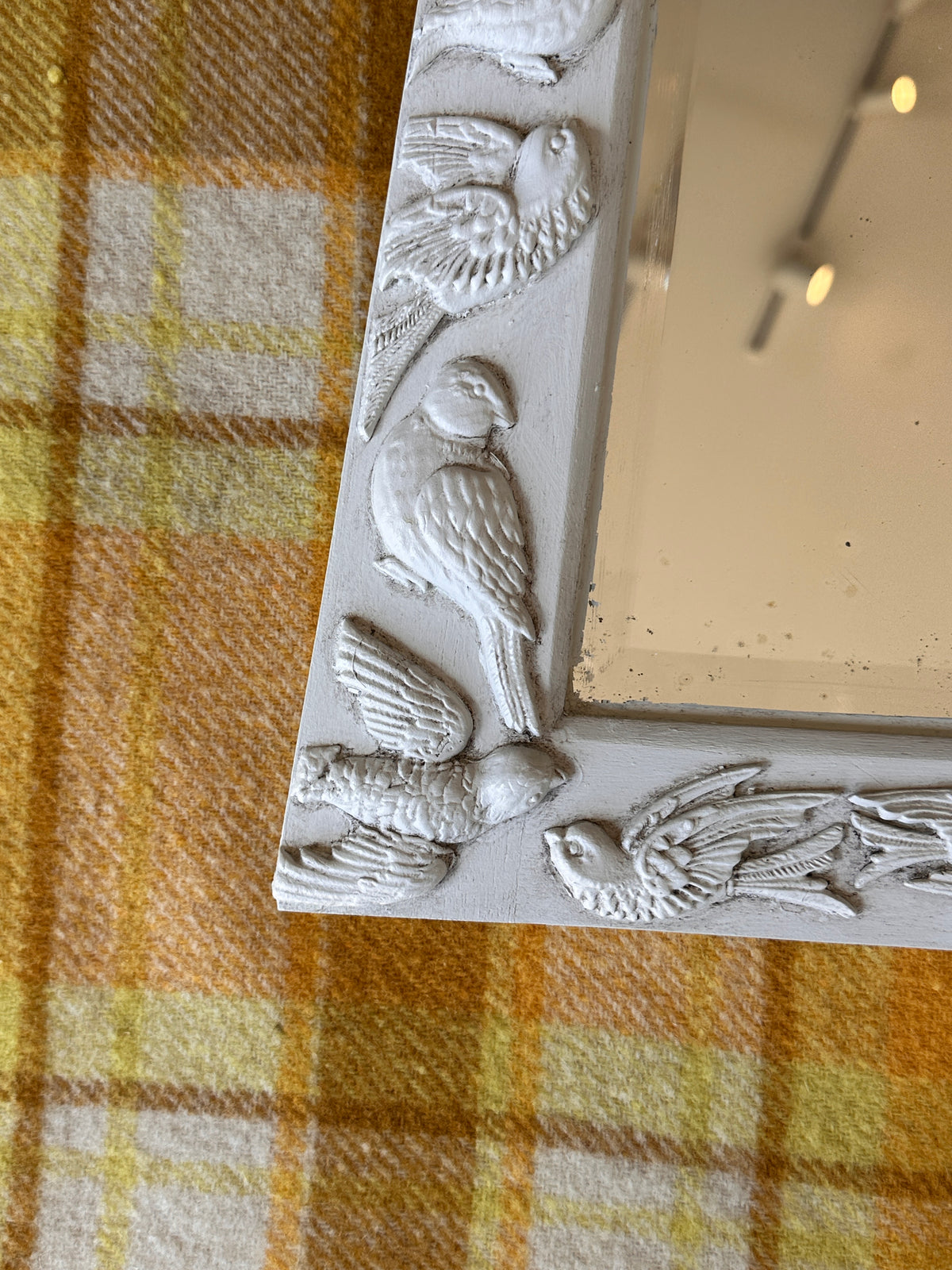 Vintage Timber Mirror - Bird Motifs, Hand Carved