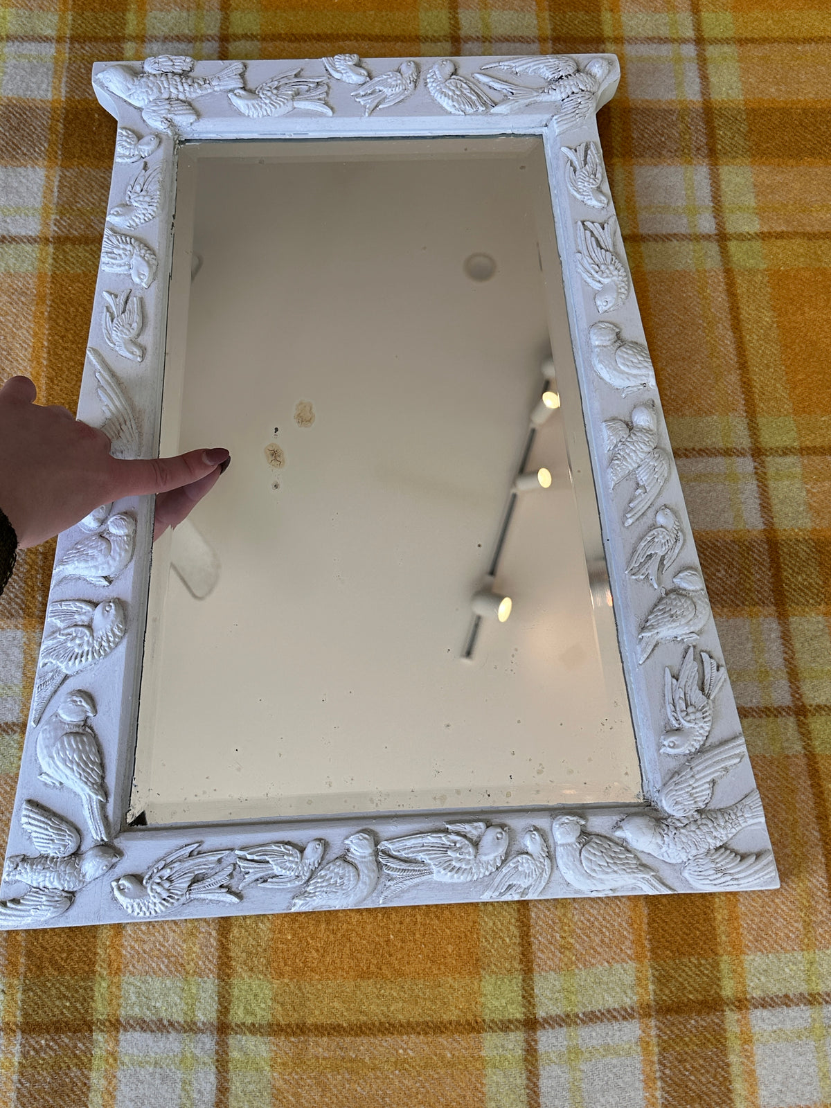 Vintage Timber Mirror - Bird Motifs, Hand Carved