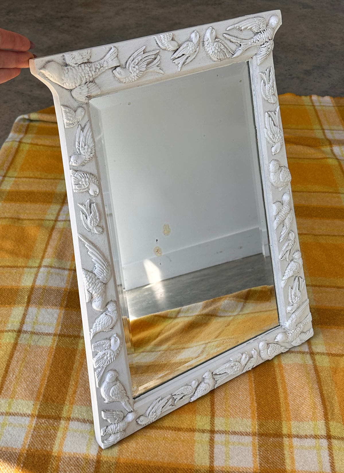 Vintage Timber Mirror - Bird Motifs, Hand Carved
