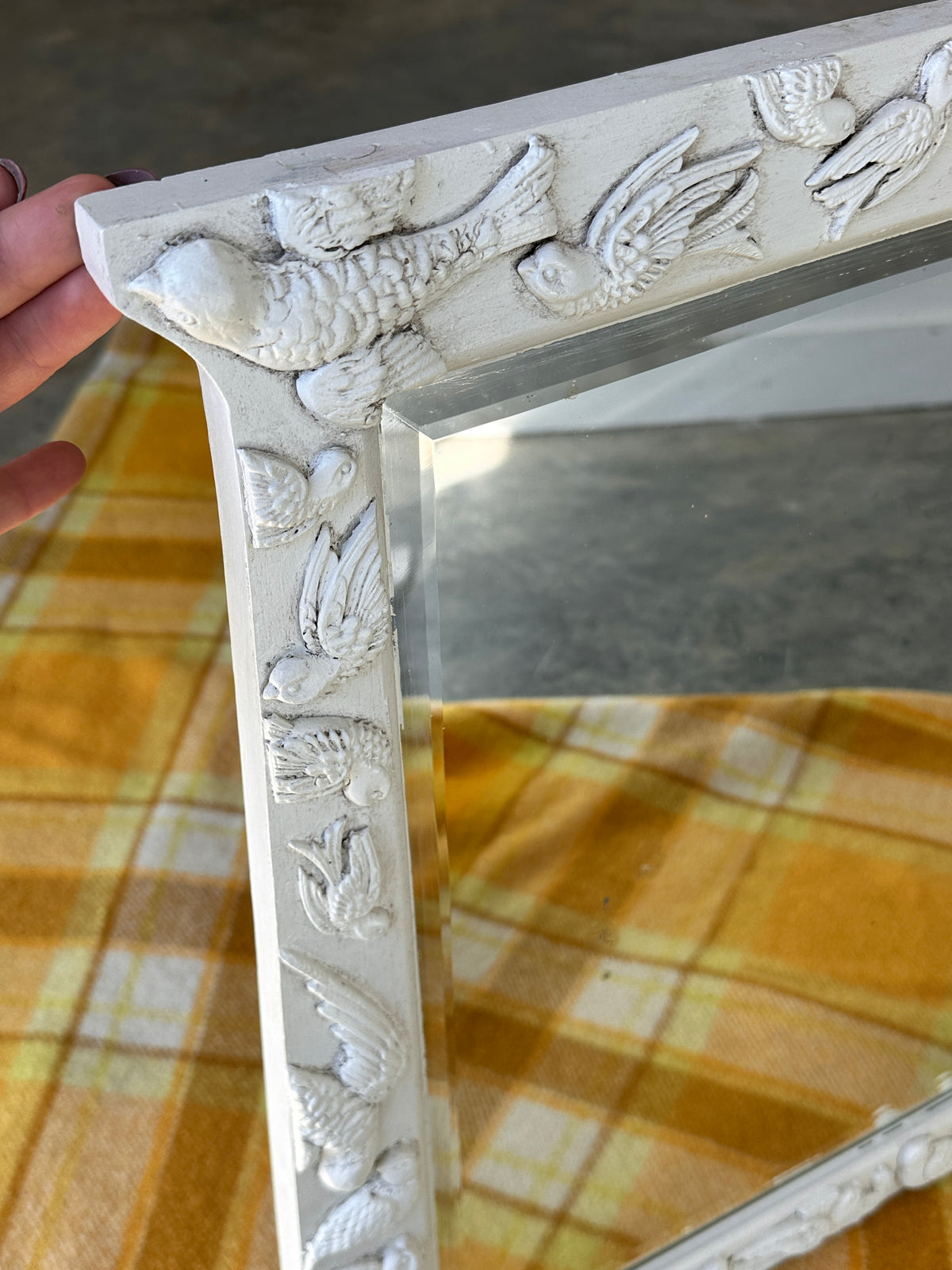 Vintage Timber Mirror - Bird Motifs, Hand Carved